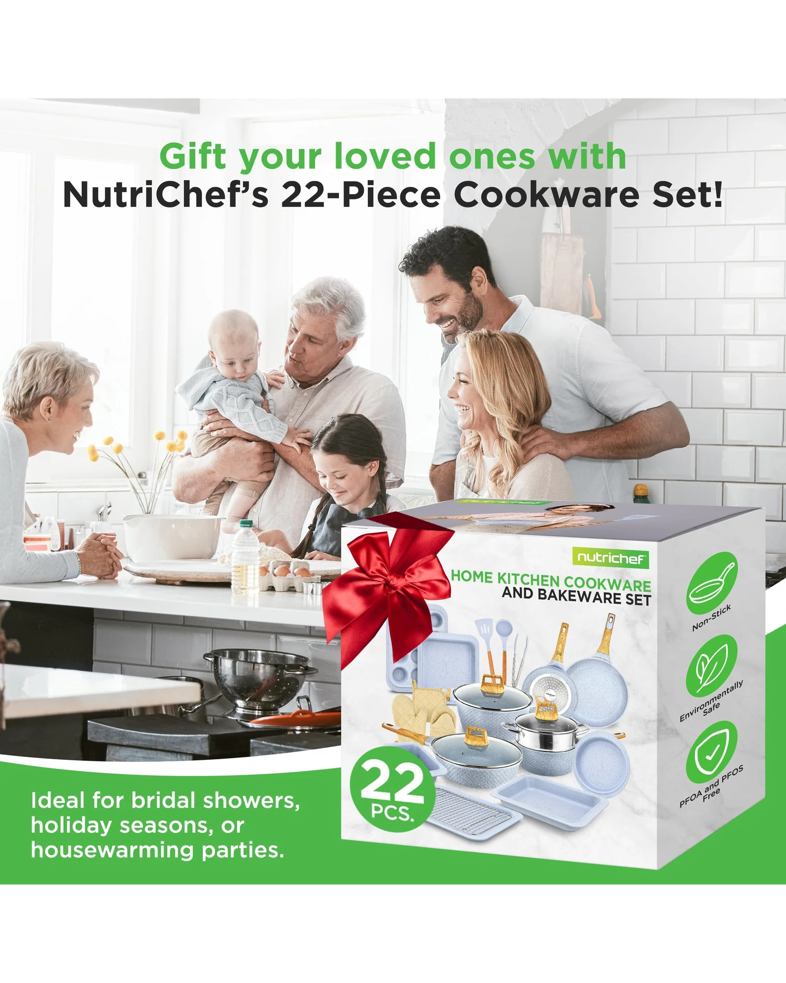 Набор посуды NutriChef 22 предмета Серый Moon Marble — 8