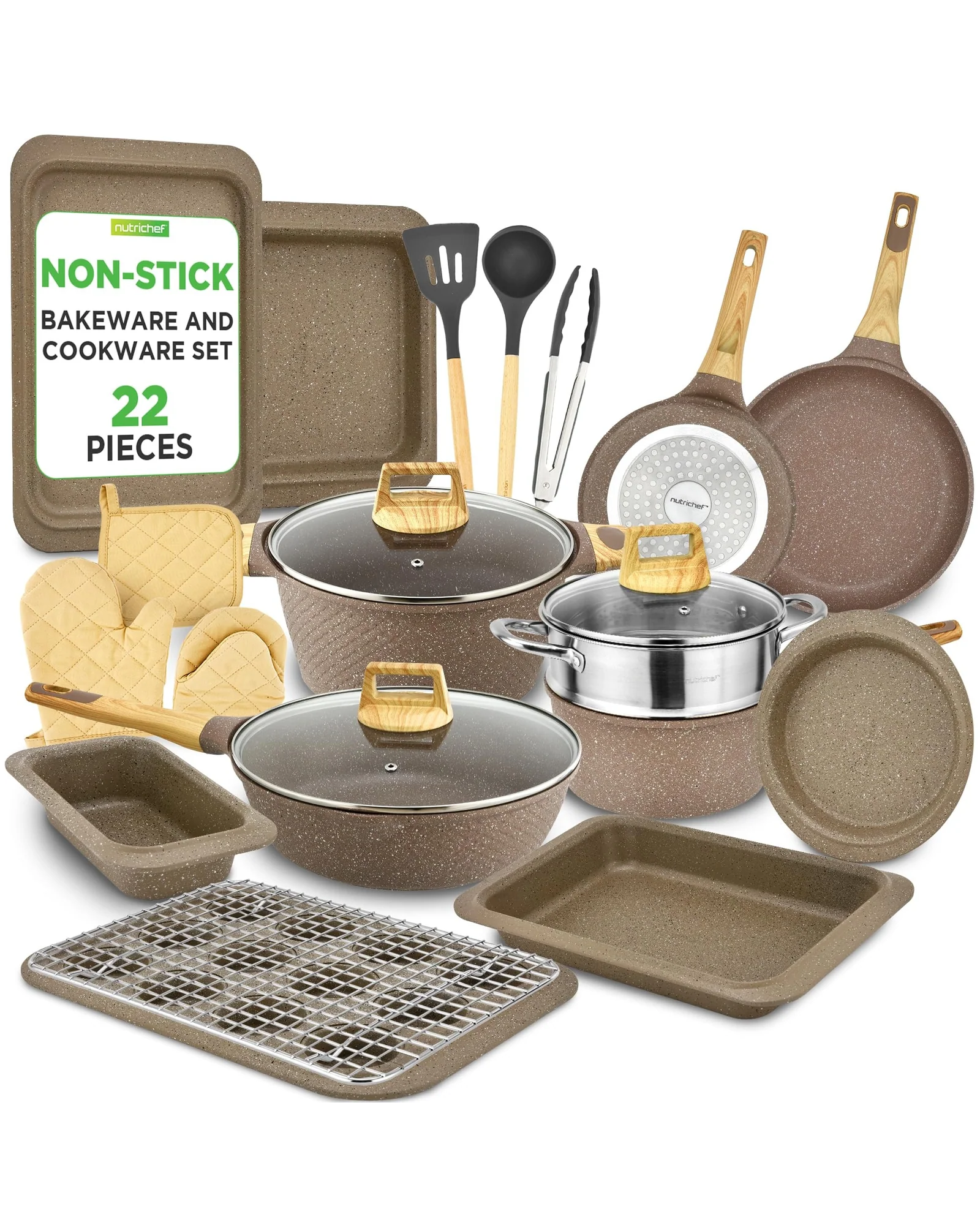 Набор посуды NutriChef 22 предмета Бордовый Maroon Marble — 1