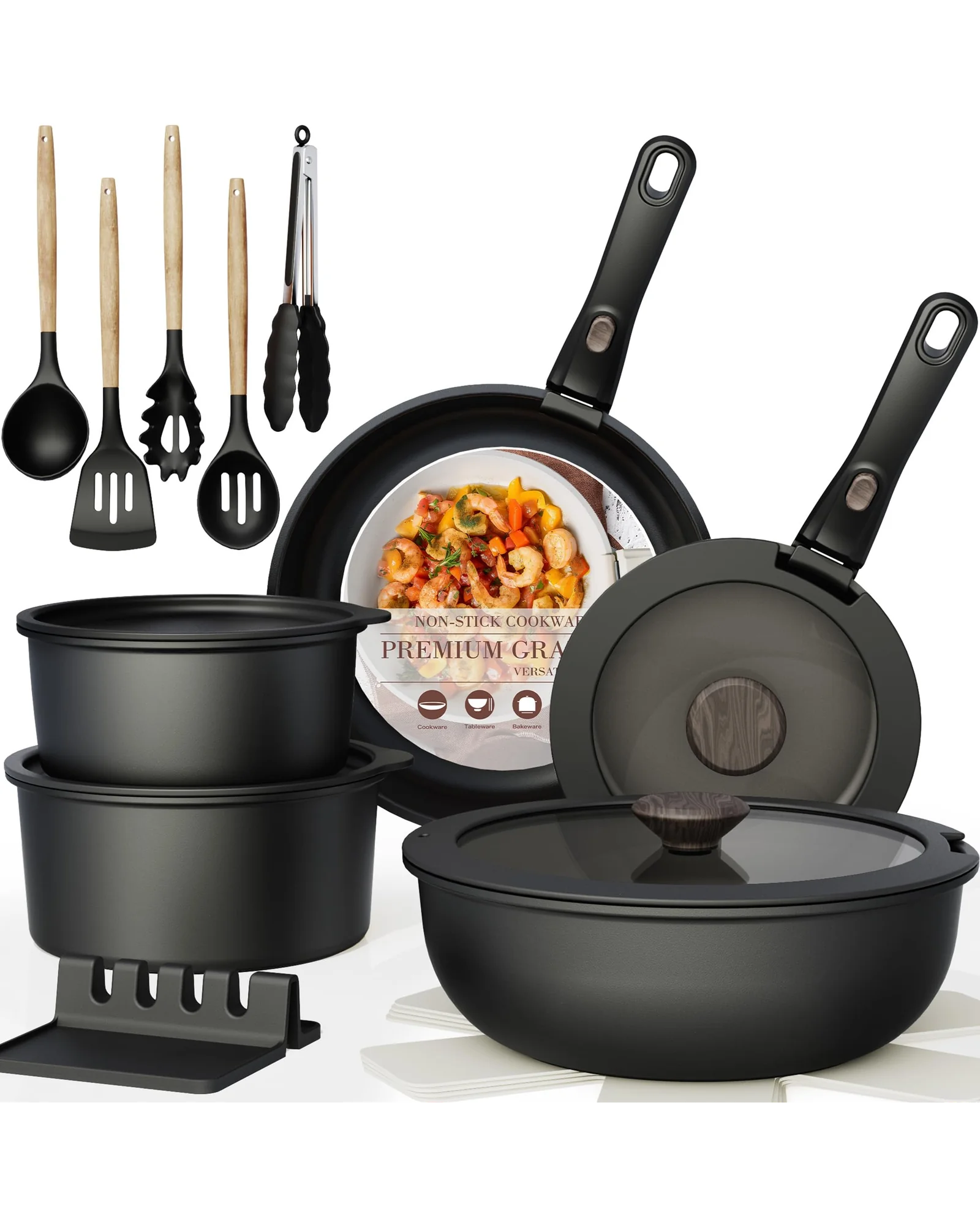 Astercook набор посуды 21 шт антипригарный керамический — черный