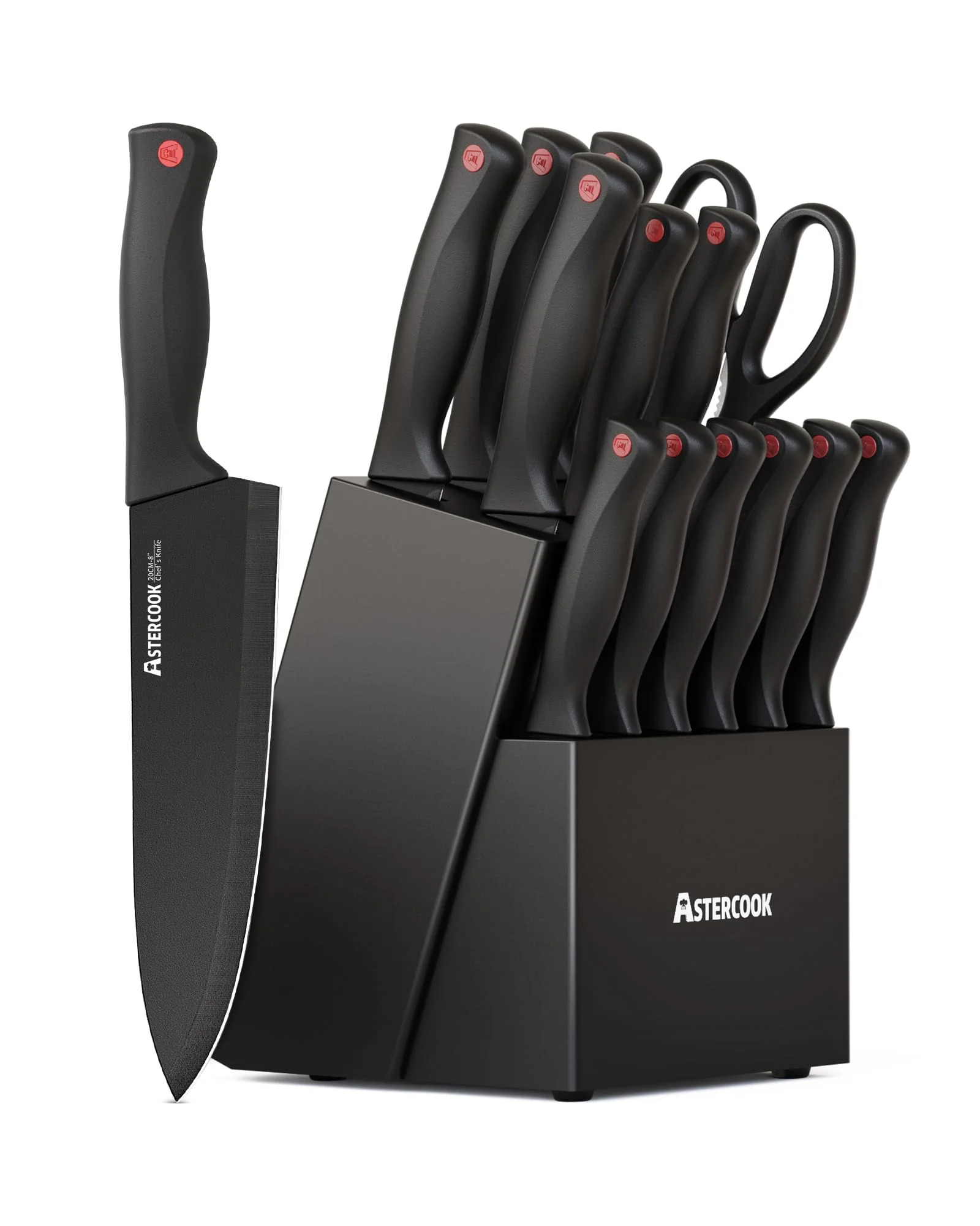 Astercook 15 Pieces Knife Set with Block — черный
