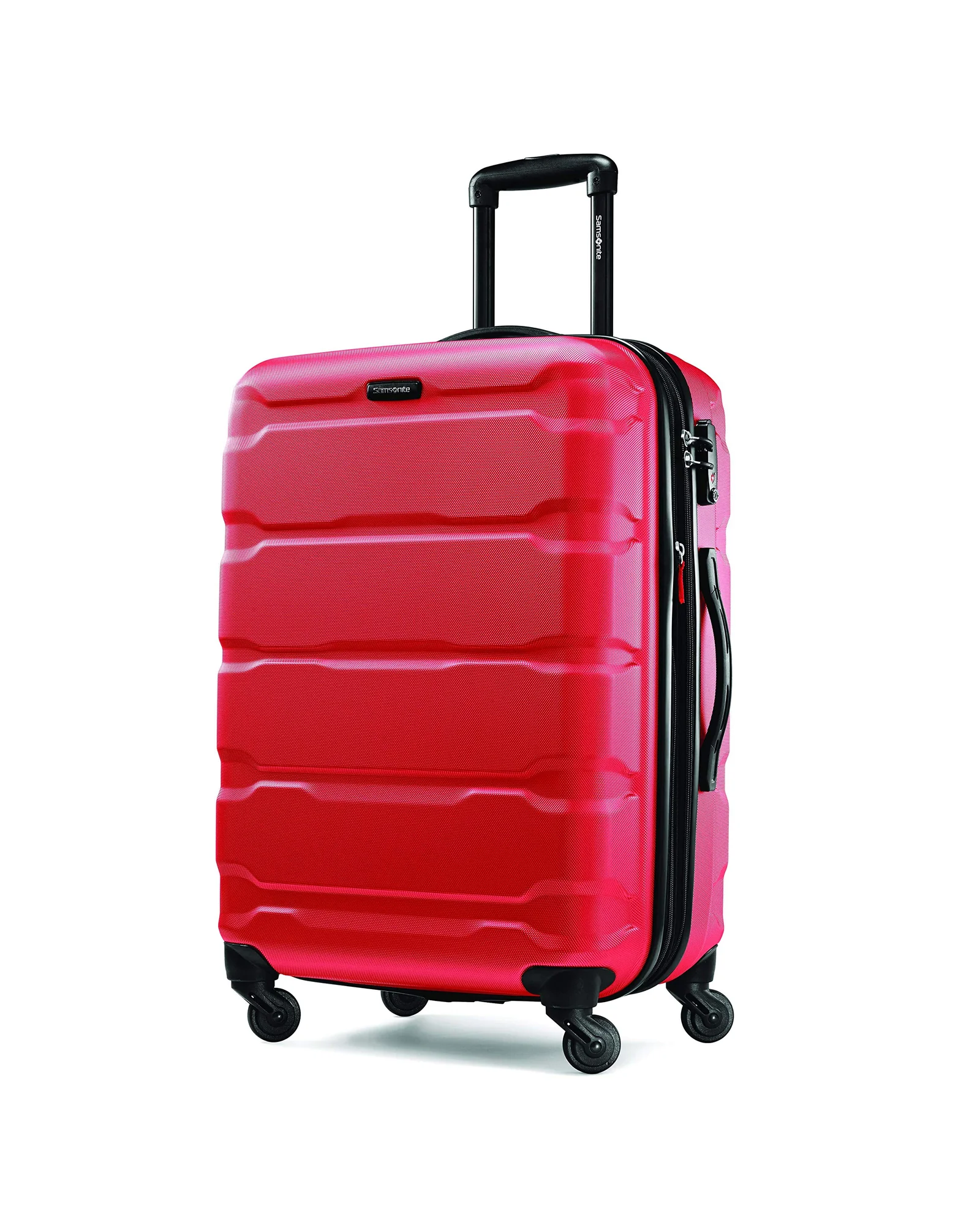 Samsonite Omni PC Hardside Expandable Luggage with Spinner Wheels, Checked-Medium 24-Inch, Red — красный