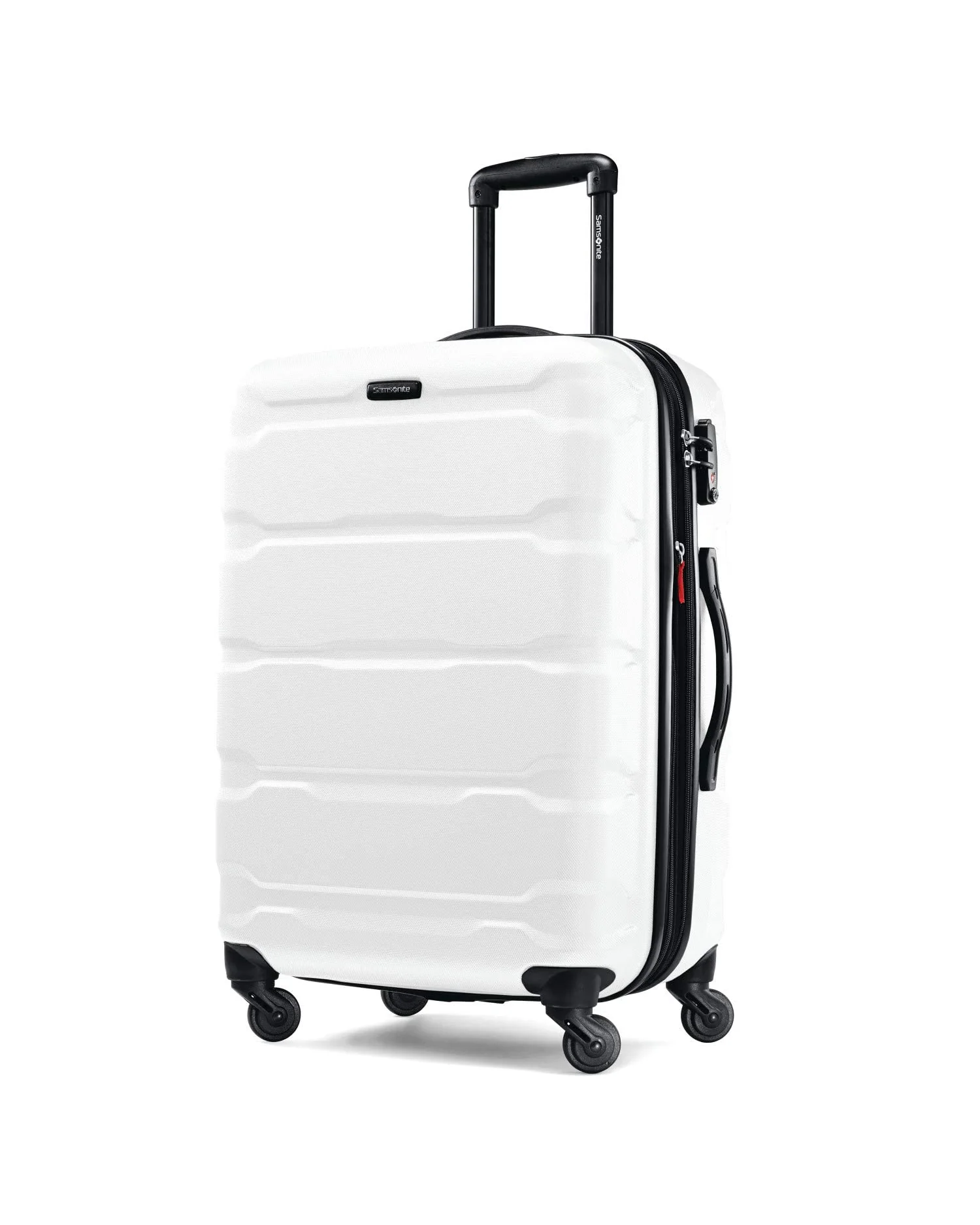 Samsonite Omni PC Hardside Expandable Luggage with Spinner Wheels, Checked-Medium 24-Inch, White — белый