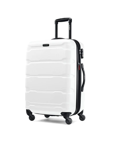 Samsonite Omni PC Hardside Expandable Luggage with Spinner Wheels, Checked-Medium 24-Inch, White