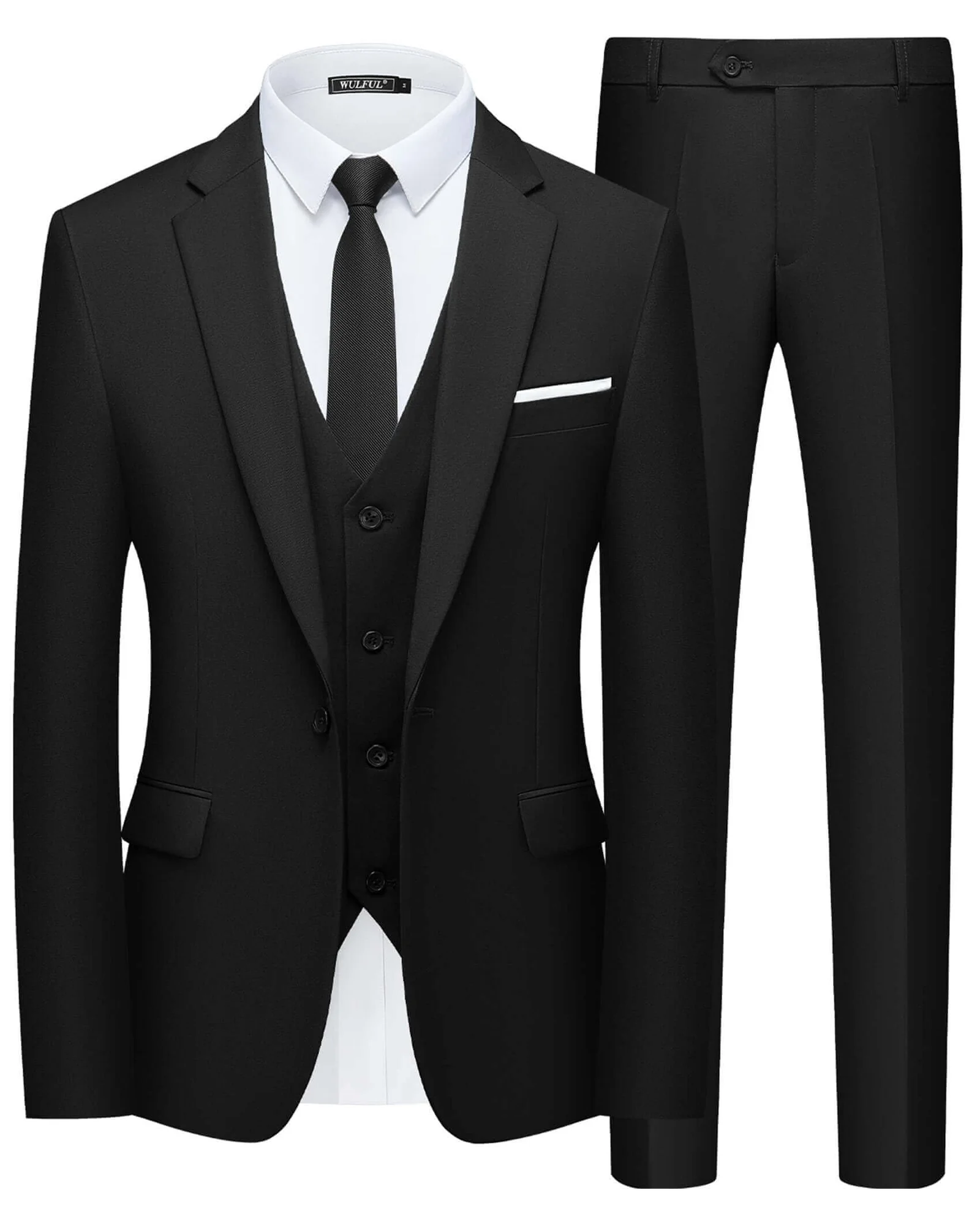 WULFUL Slim Fit Suit 3-Piece — черный