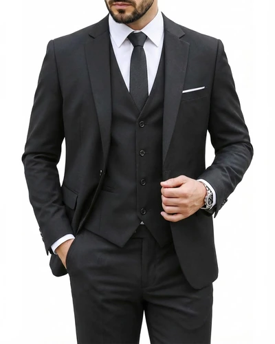 MY'S Мужской костюм slim fit 3 предмета чёрный