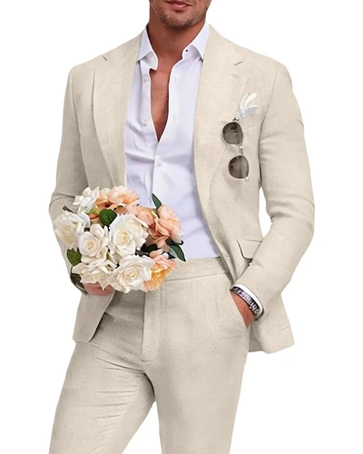 Костюм мужской льняной бежевый slim fit