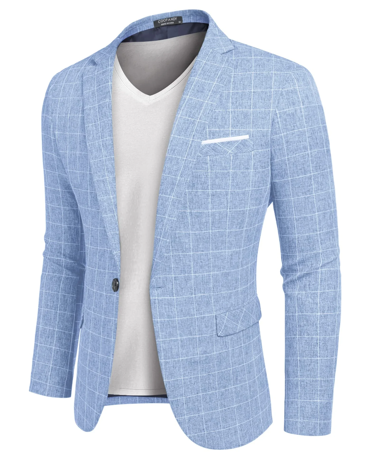 COOFANDY Мужской пиджак casual в клетку sky blue — голубой