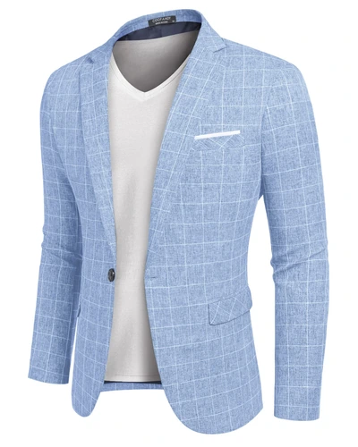 COOFANDY Мужской пиджак casual в клетку sky blue