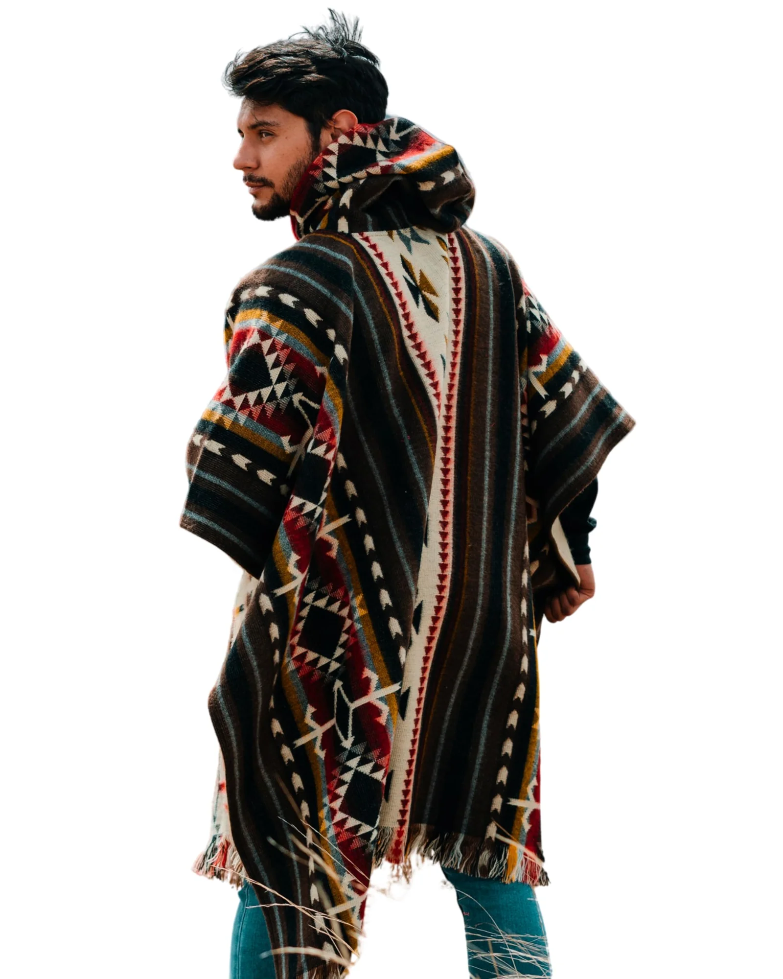 Alpaca Mens Poncho with Hood Cowboy Serape Western — 1