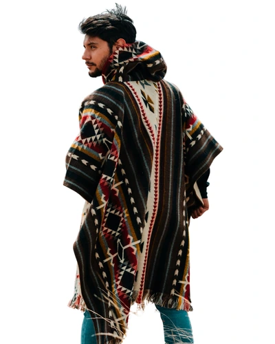 Alpaca Mens Poncho with Hood Cowboy Serape Western