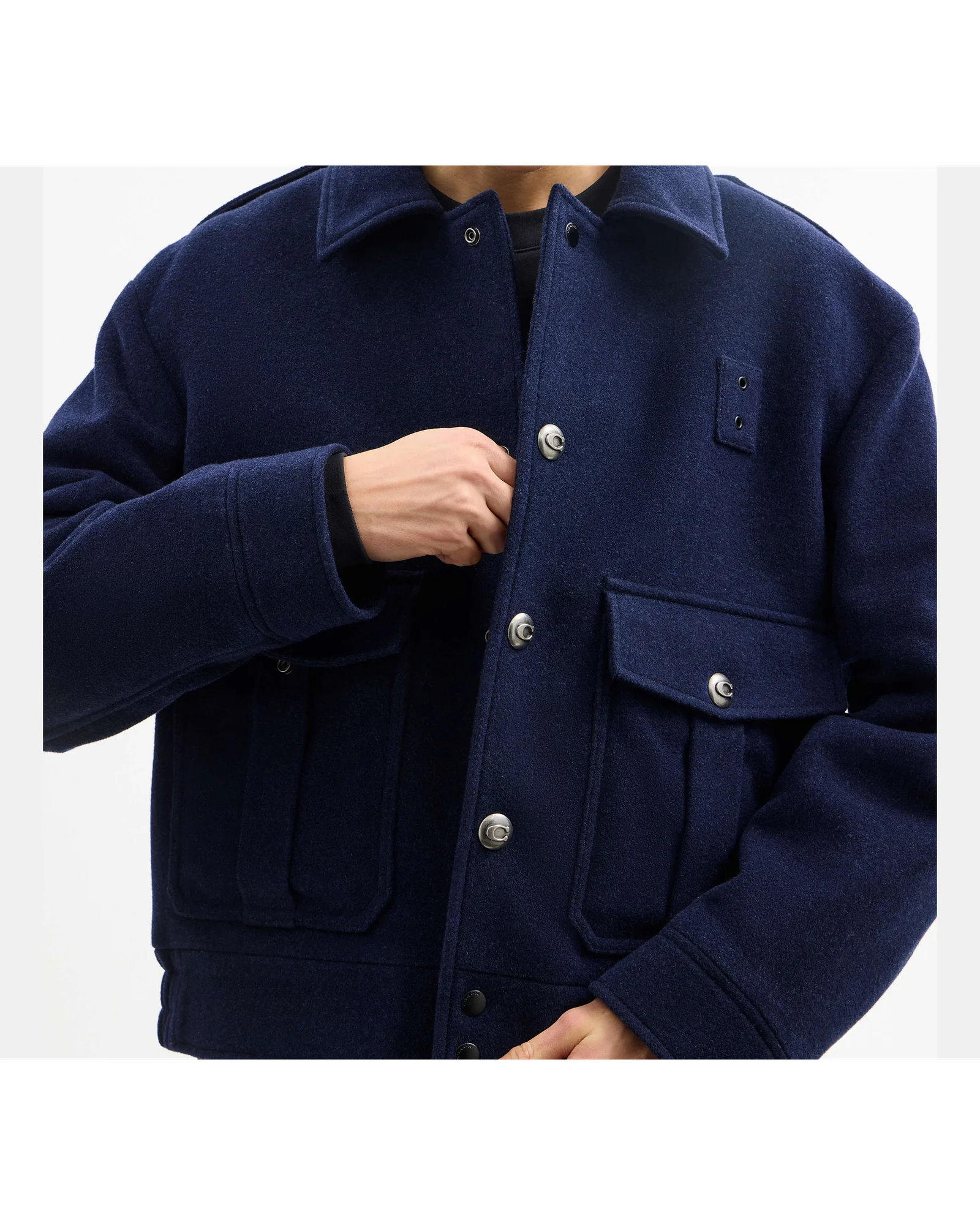 Куртка Coach Short Wool из шерсти, темно-синяя — 2