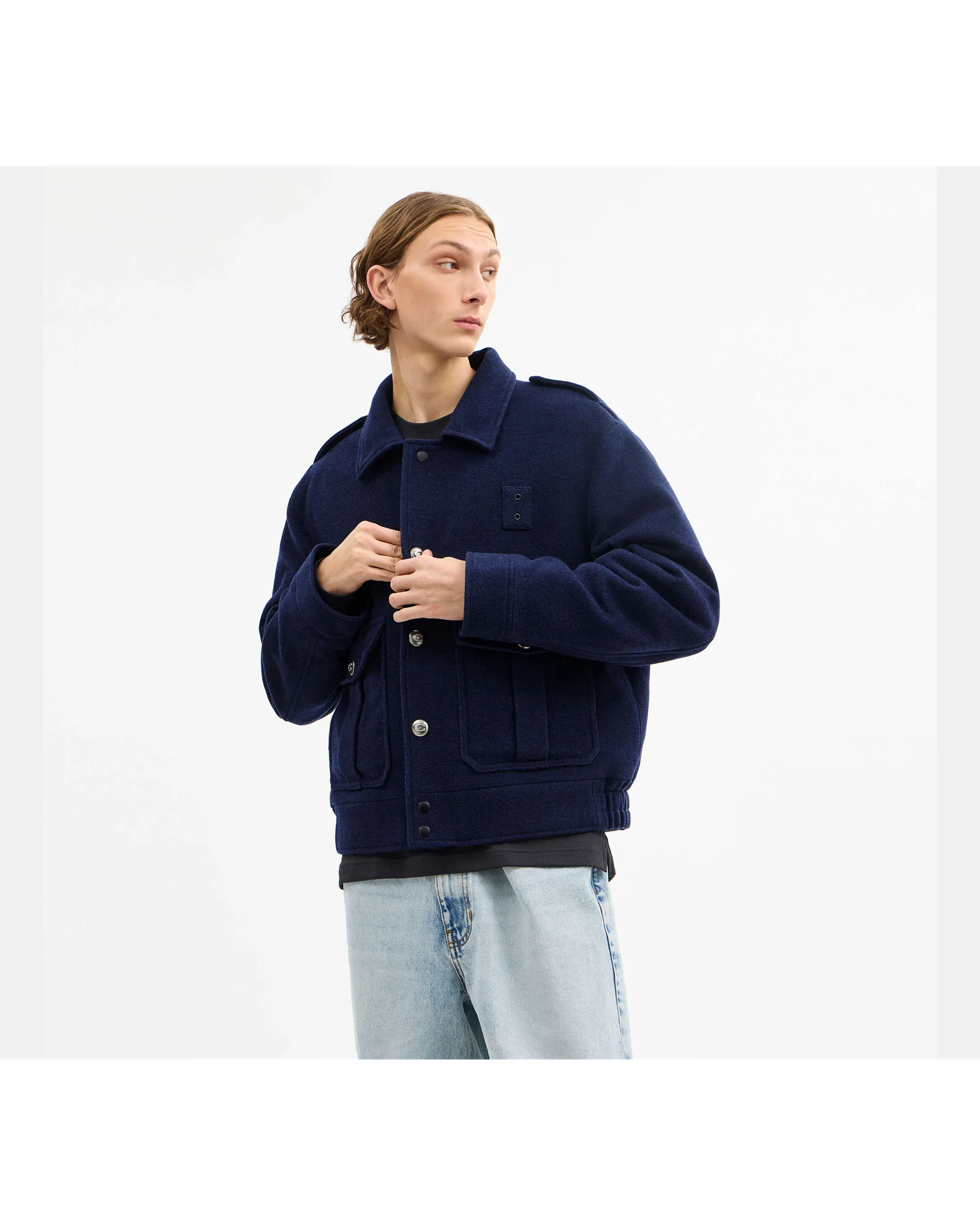 Куртка Coach Short Wool из шерсти, темно-синяя — 16