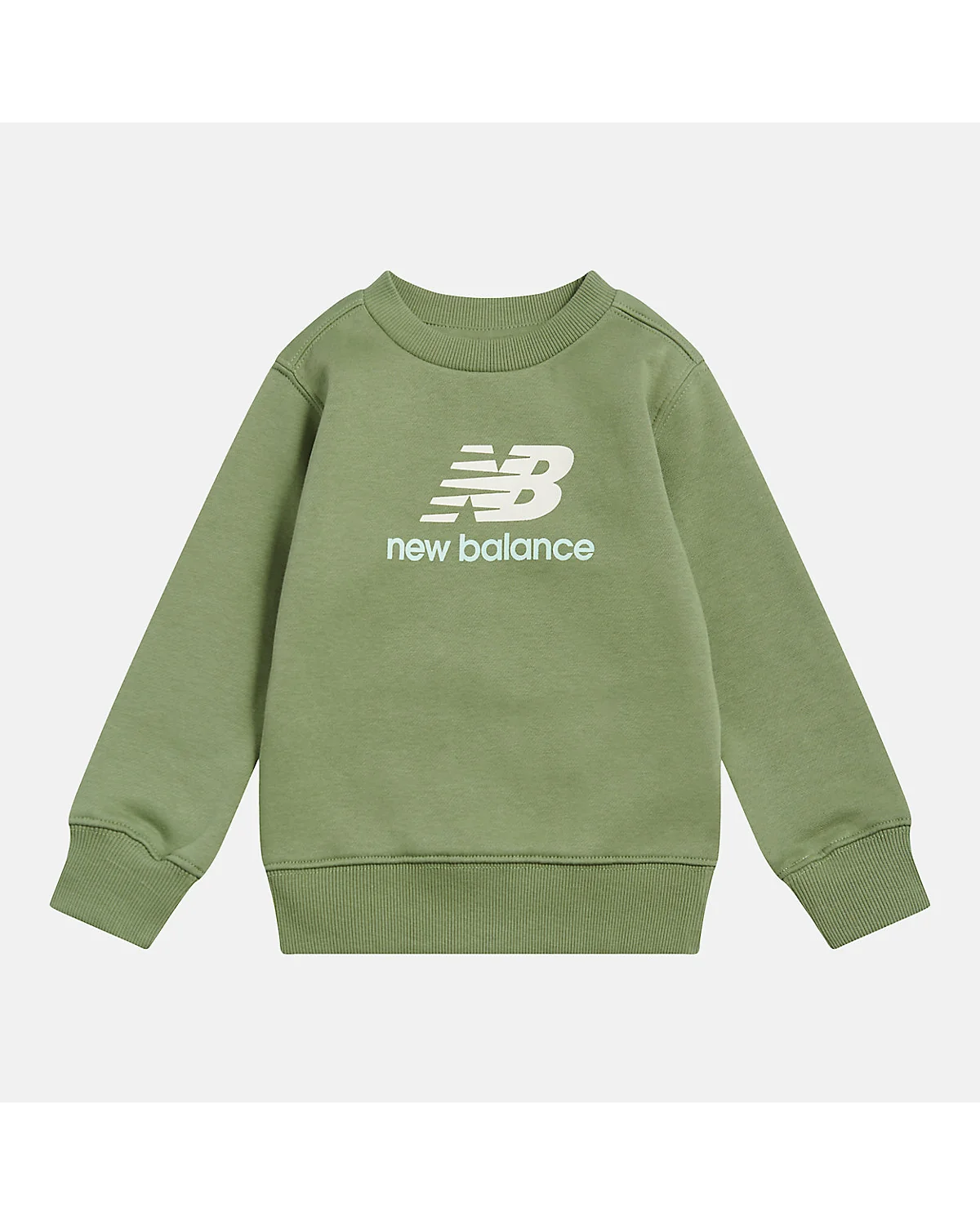 Зелёный детский свитшот New Balance с белым логотипом, вид спереди