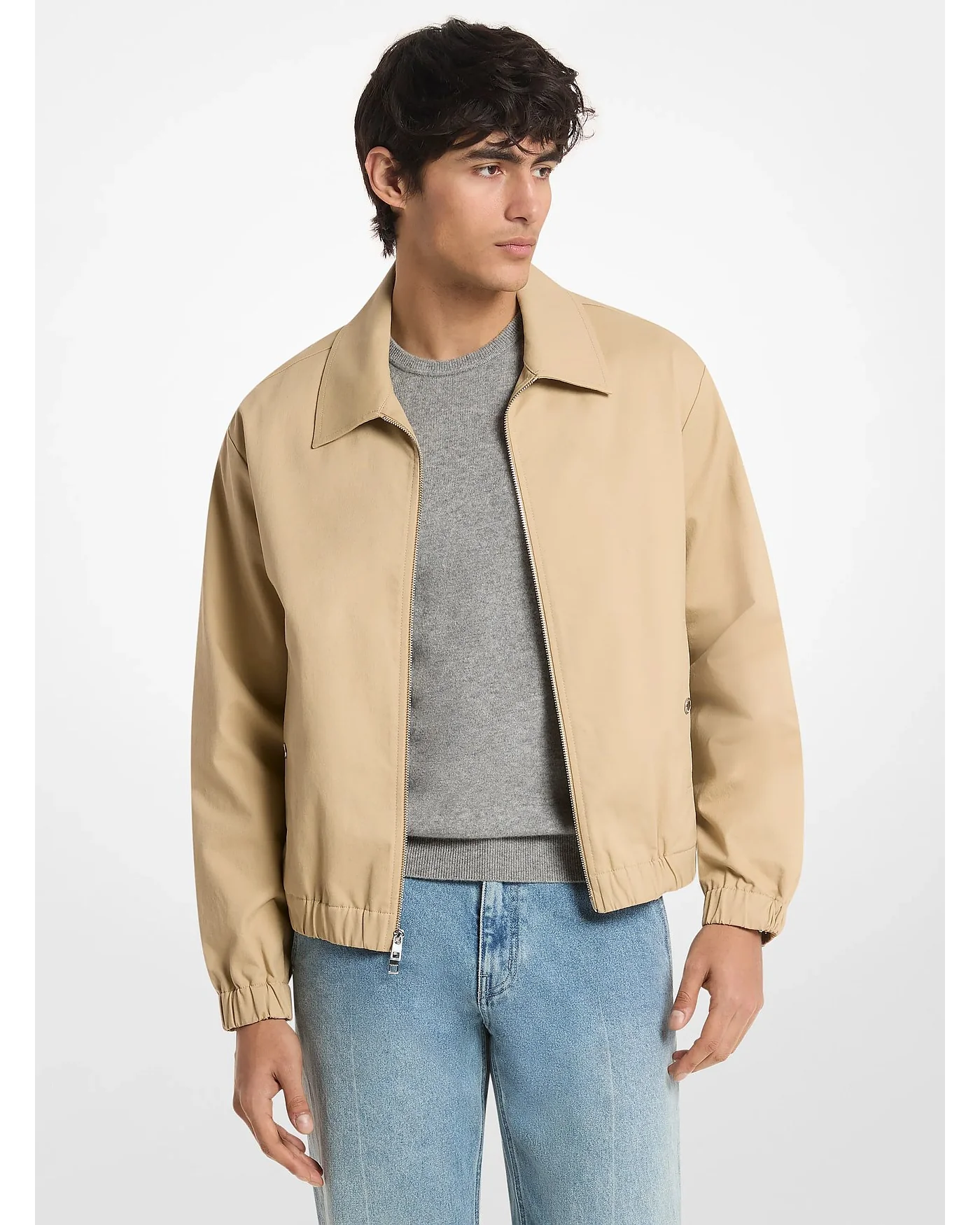 Бежевая куртка Michael Kors Cotton Blend Blouson с воротником, вид спереди.
