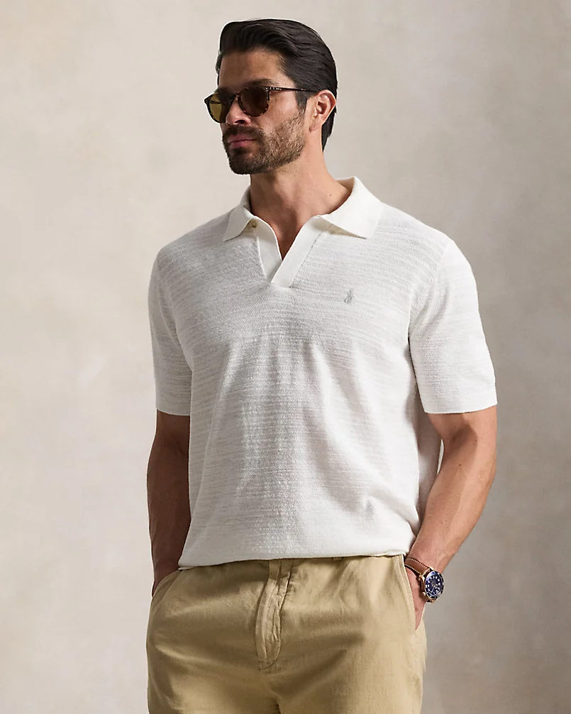Трикотажное поло Ralph Lauren из хлопка с добавлением льна — 1