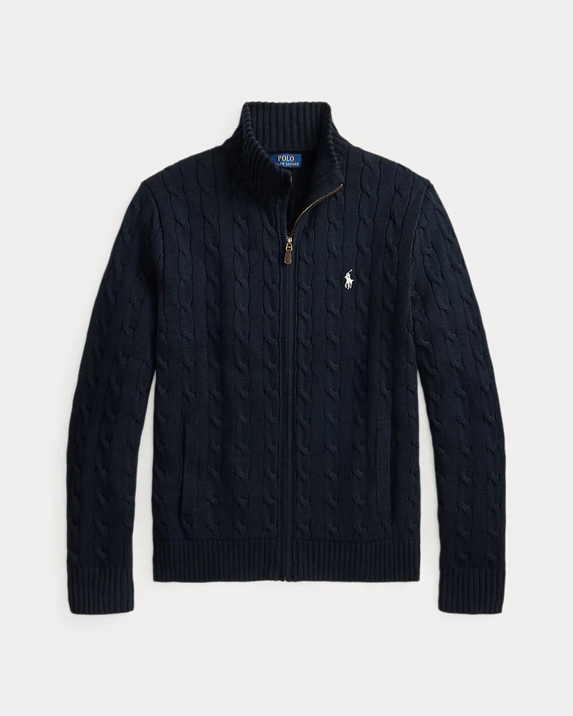 Свитер Ralph Lauren на молнии с фактурной вязкой косами — 1