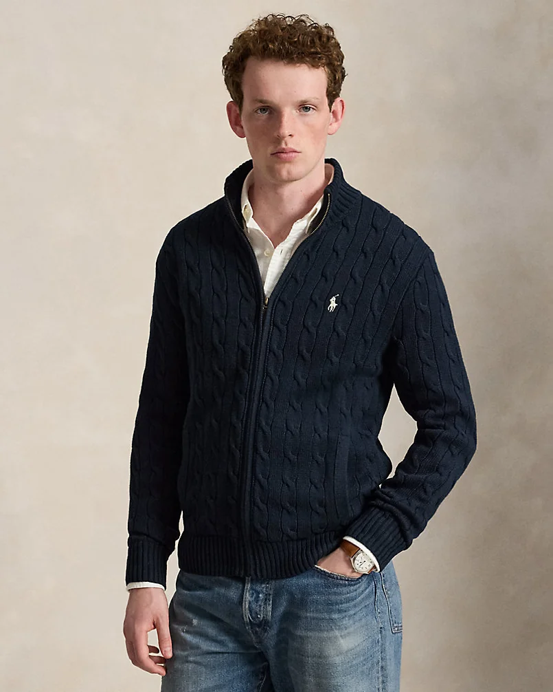 Свитер Ralph Lauren на молнии с фактурной вязкой косами — 2
