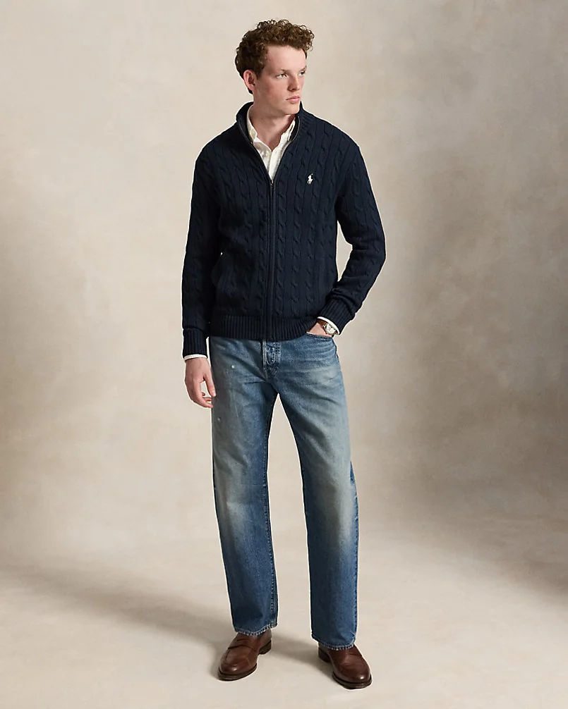 Свитер Ralph Lauren на молнии с фактурной вязкой косами — 3
