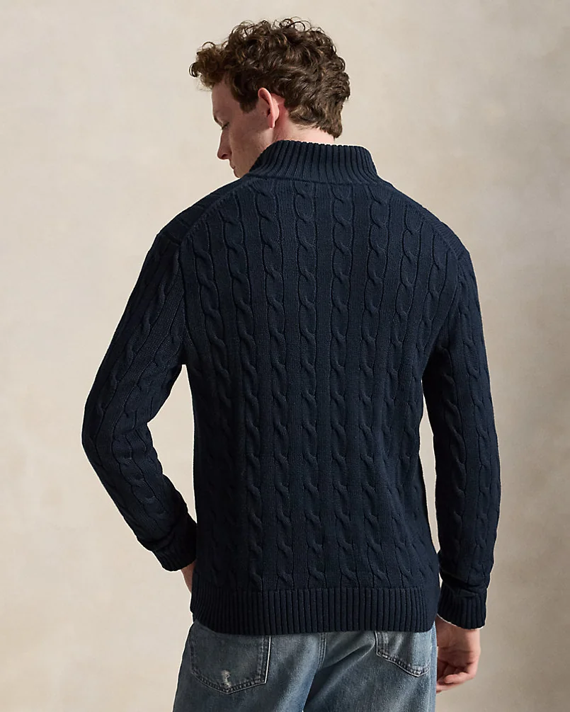Свитер Ralph Lauren на молнии с фактурной вязкой косами — 4