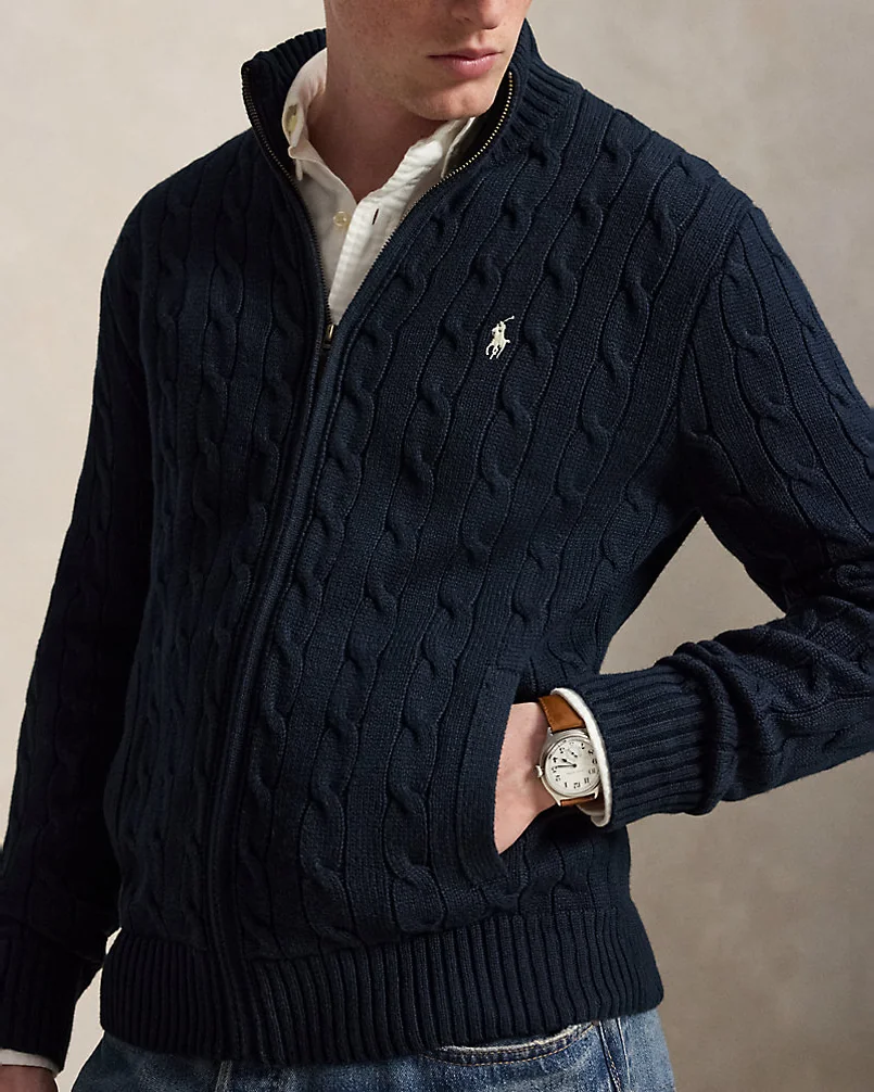 Свитер Ralph Lauren на молнии с фактурной вязкой косами — 5