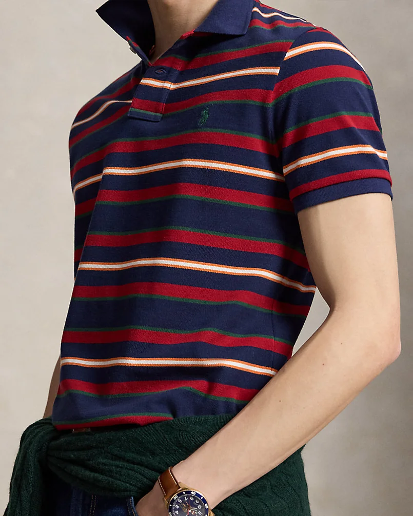 Поло Ralph Lauren классического кроя в полоску из сетчатого хлопка — 5