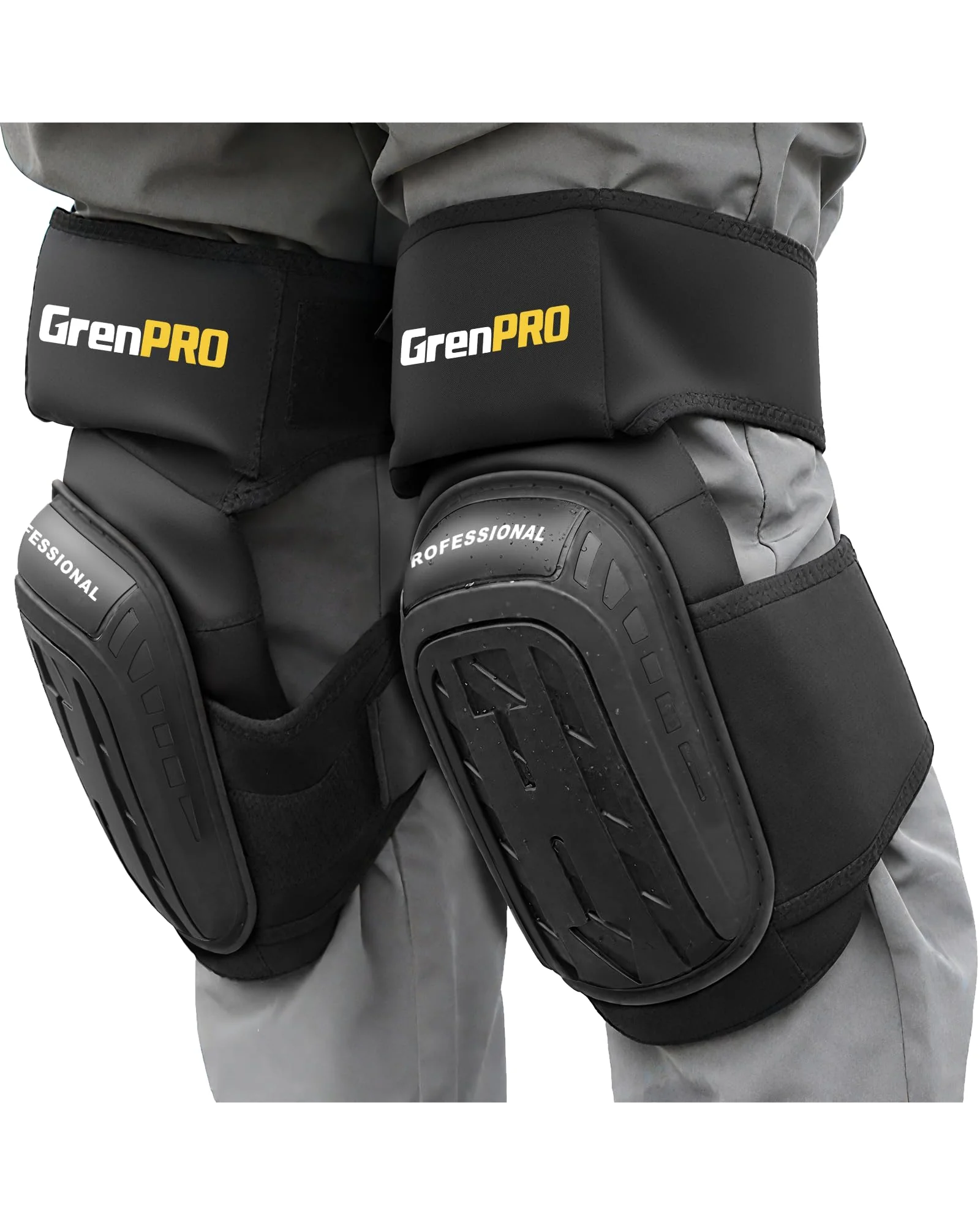 Наколенники GRENPRO защитные с гелевой подушкой и ремнями, черные — 1