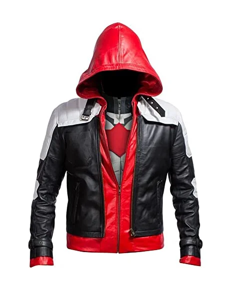Куртка-жилет Red Hood 2-в-1 из искусственной кожи с капюшоном — изображение 5 из 5, красный с чёрным и белым