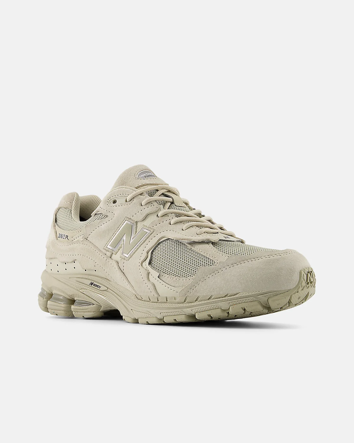 Белые кроссовки New Balance 2002DX с серебристо-серым металликом, другой ракурс.