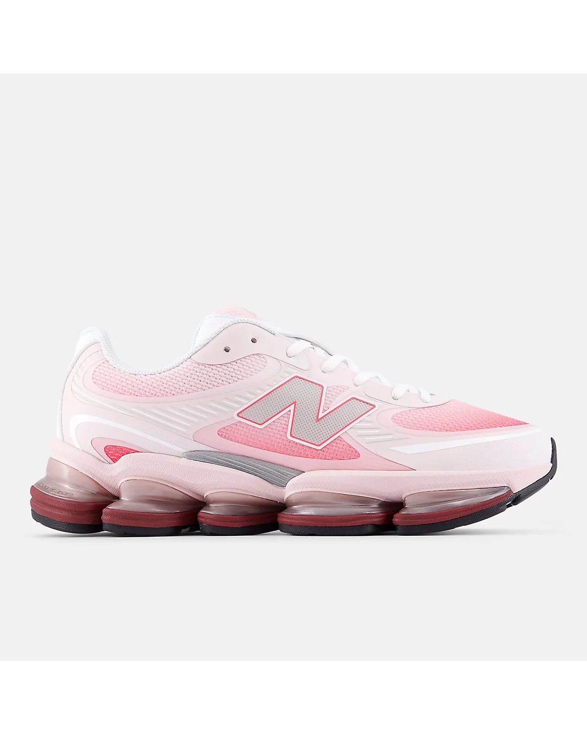 Розово-белые кроссовки New Balance ABZORB 2000 с объёмной подошвой, вид сбоку