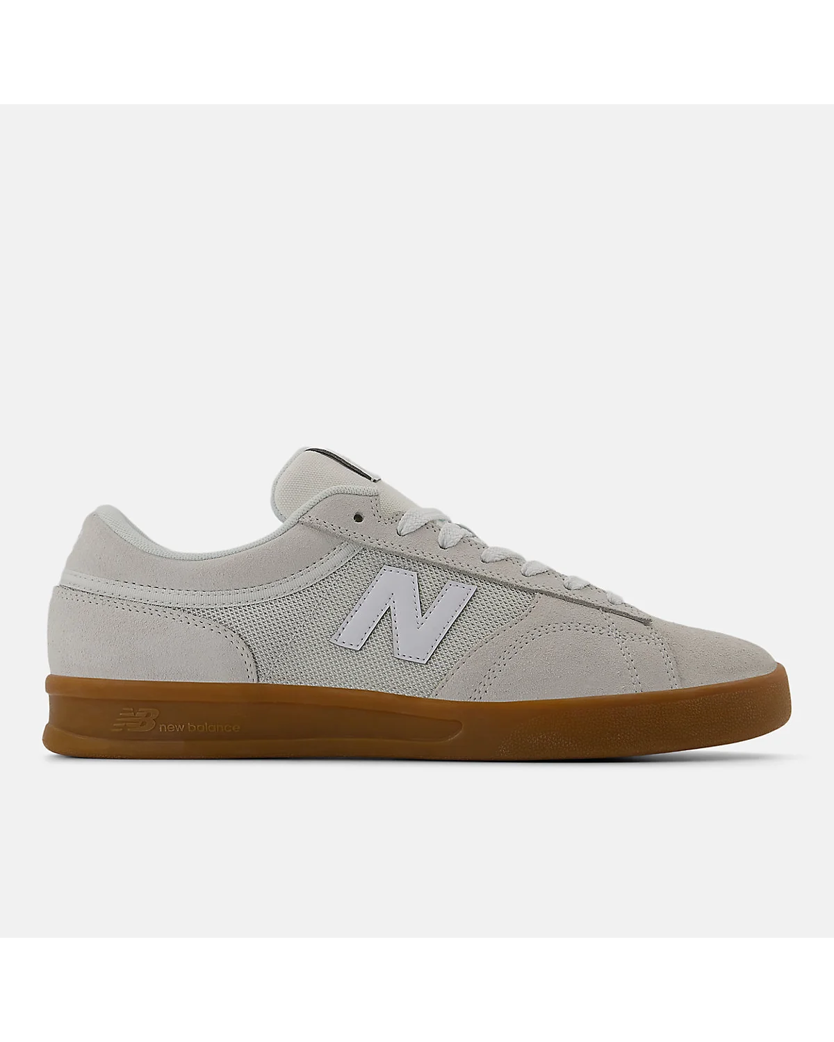 Кроссовки New Balance 430 цвета морской соли с коричневой подошвой, вид сбоку.