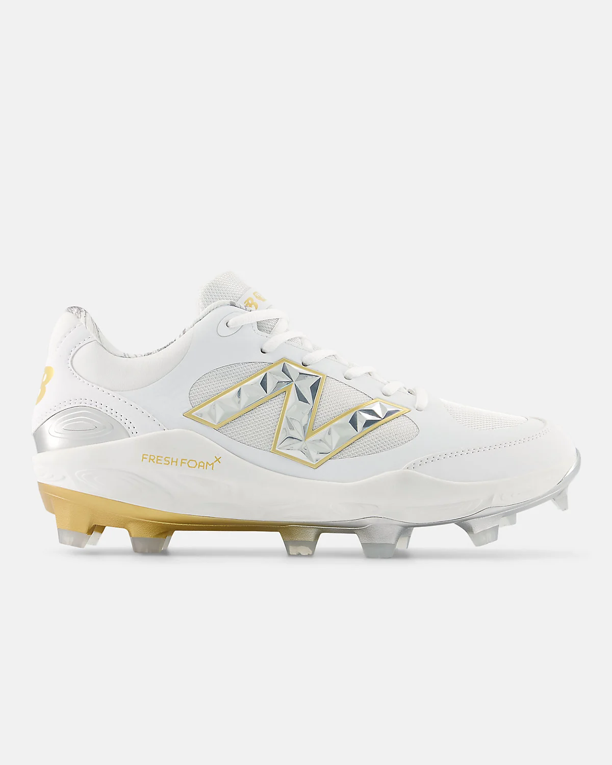 Шиповки New Balance Fresh Foam 3000v7 синие с красными вставками и белыми шипами, вид спереди