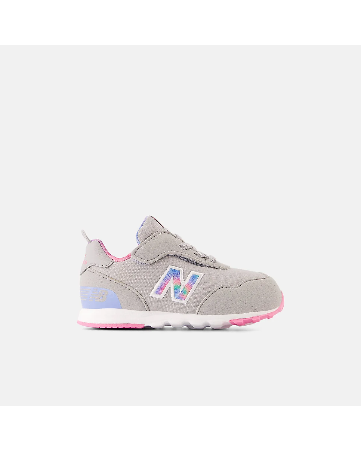 Детские кроссовки New Balance 515 Hook & Loop розово-голубые, вид спереди.