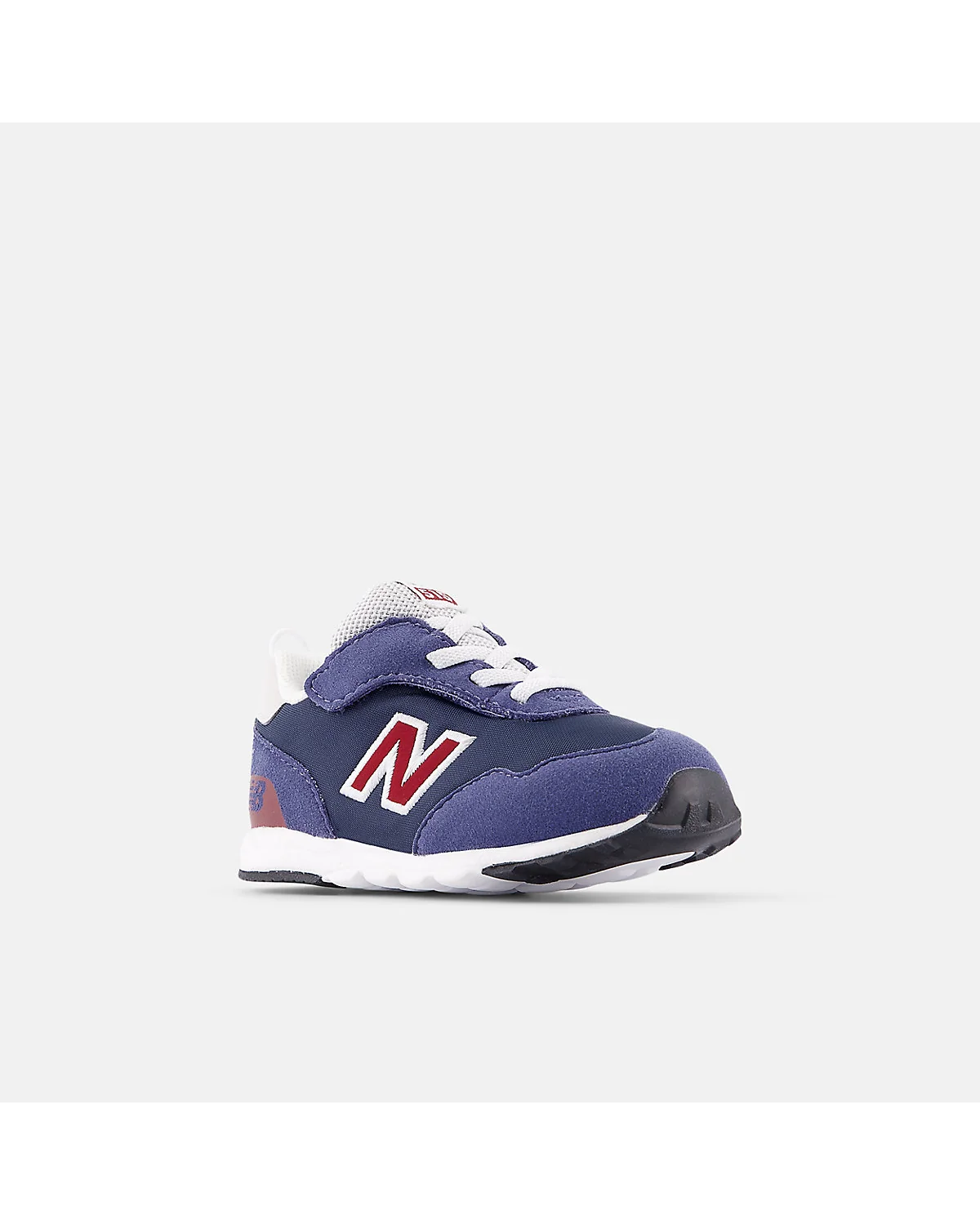 Детские кроссовки New Balance 515 на липучке синие, боковой вид с бордовым акцентом