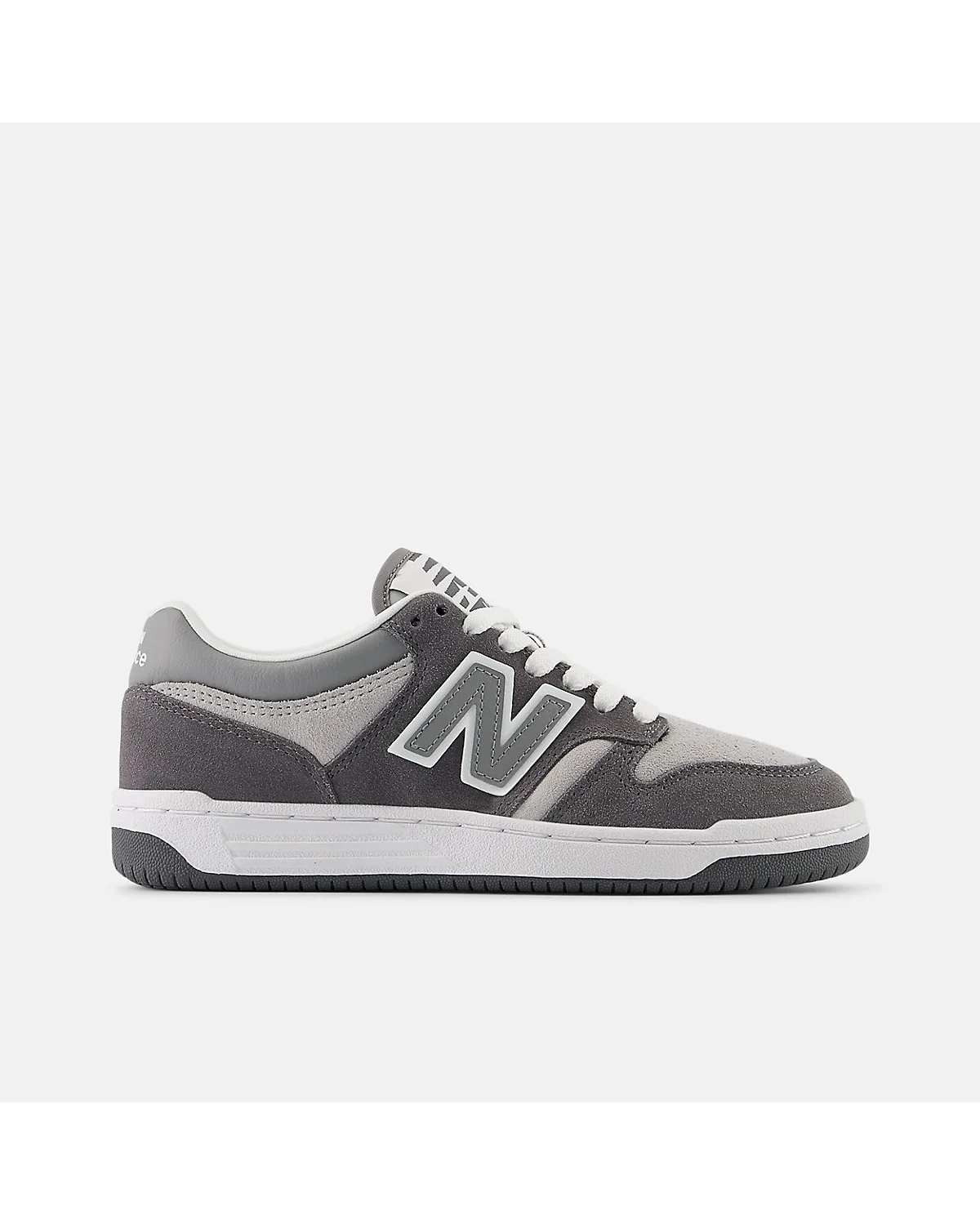 Кроссовки New Balance B480 Lace тёмно-серые с белым логотипом, вид сбоку