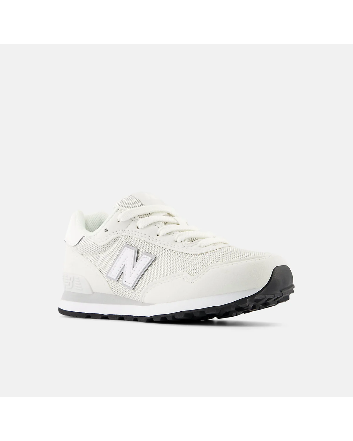 Кроссовки New Balance 515 Lace светло-серые с чёрными шнурками, фронтальный вид