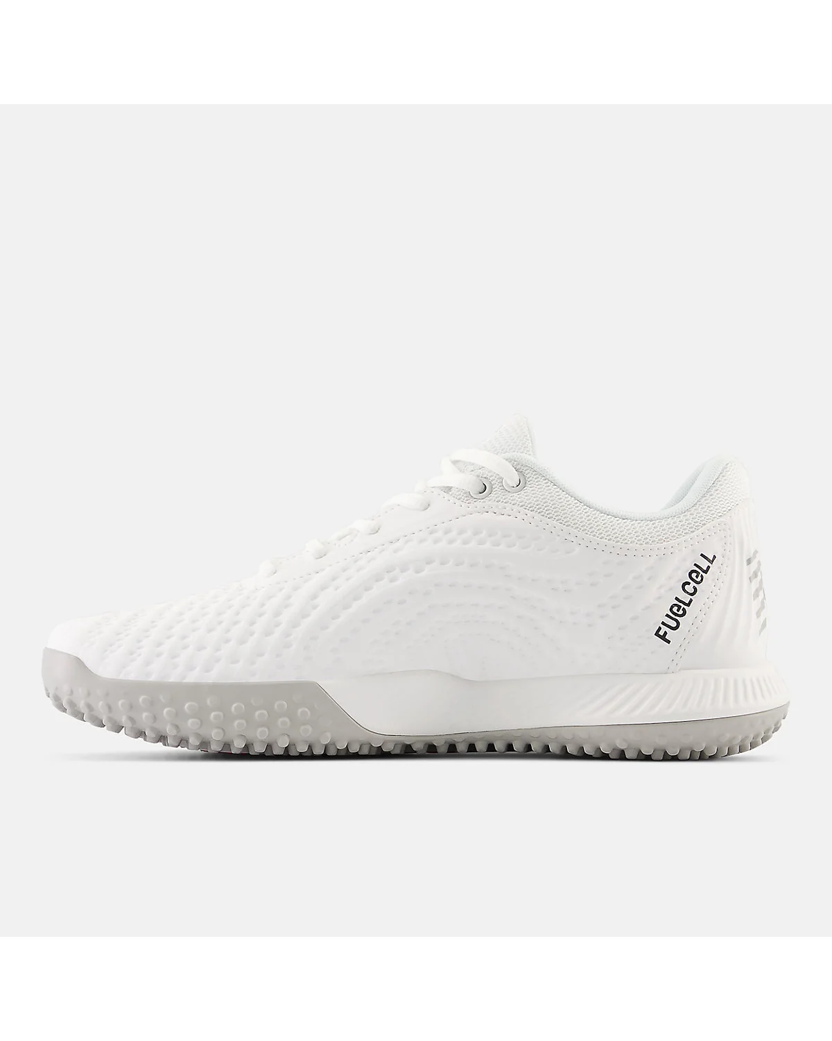 Крупный план материала New Balance 4040v7: сетка, серые вставки и логотип.