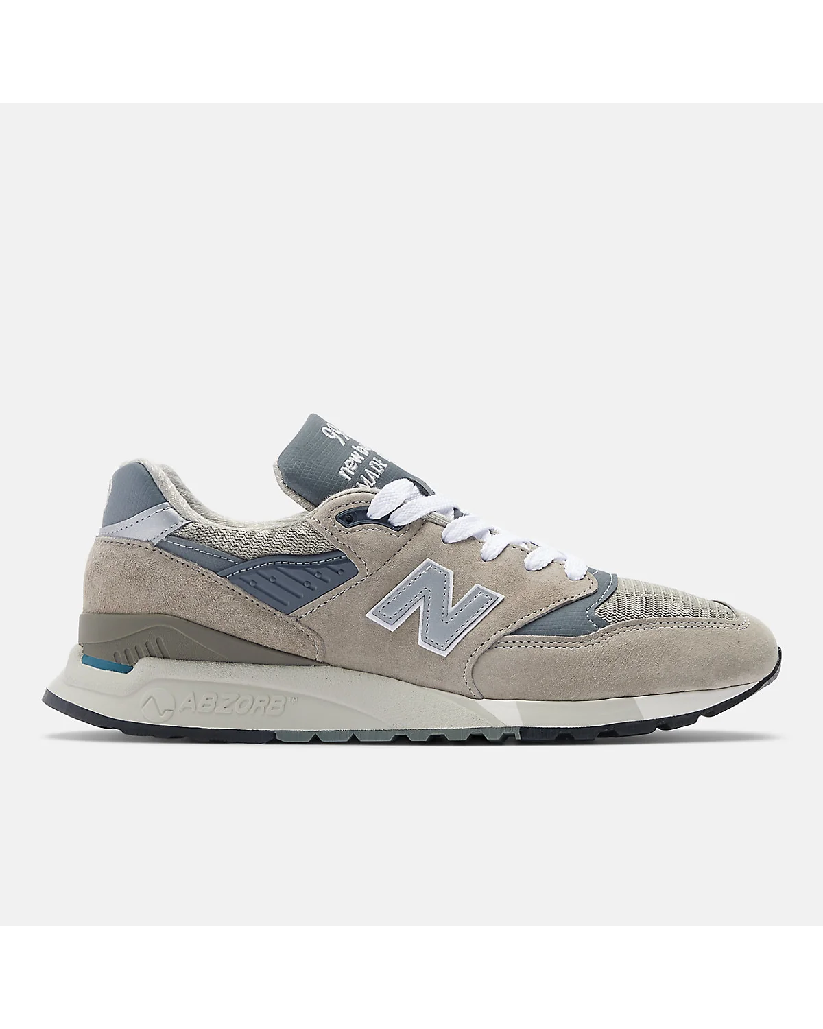 Серые кроссовки New Balance 998 Core с белой шнуровкой, вид сбоку