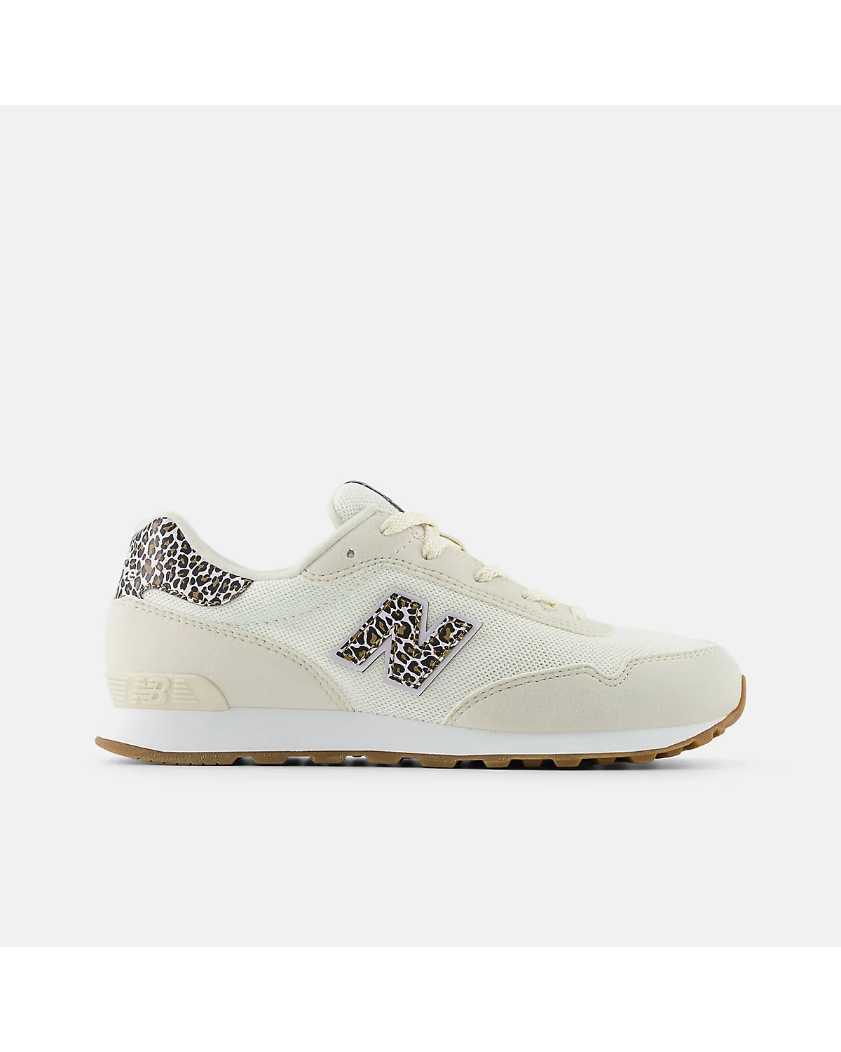 Бежевые кроссовки New Balance 515 с леопардовым принтом, вид сбоку