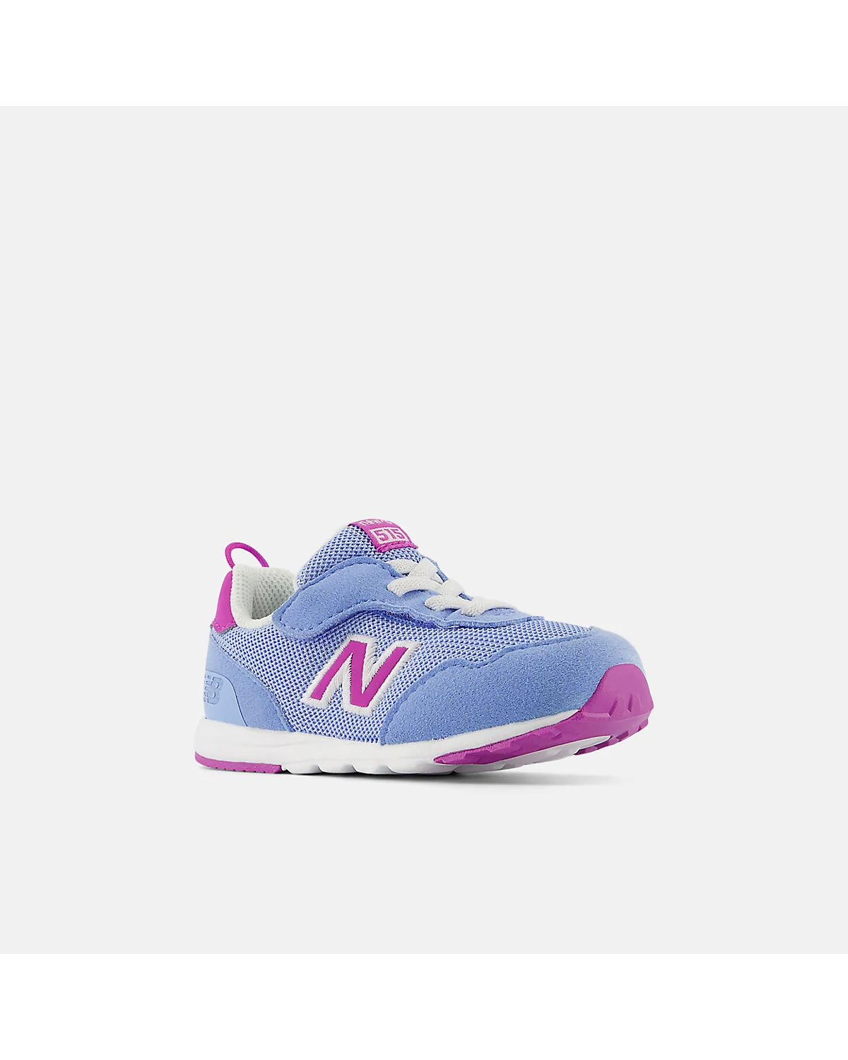 Голубые детские кроссовки New Balance 515 NEW-B с розовыми деталями, вид спереди