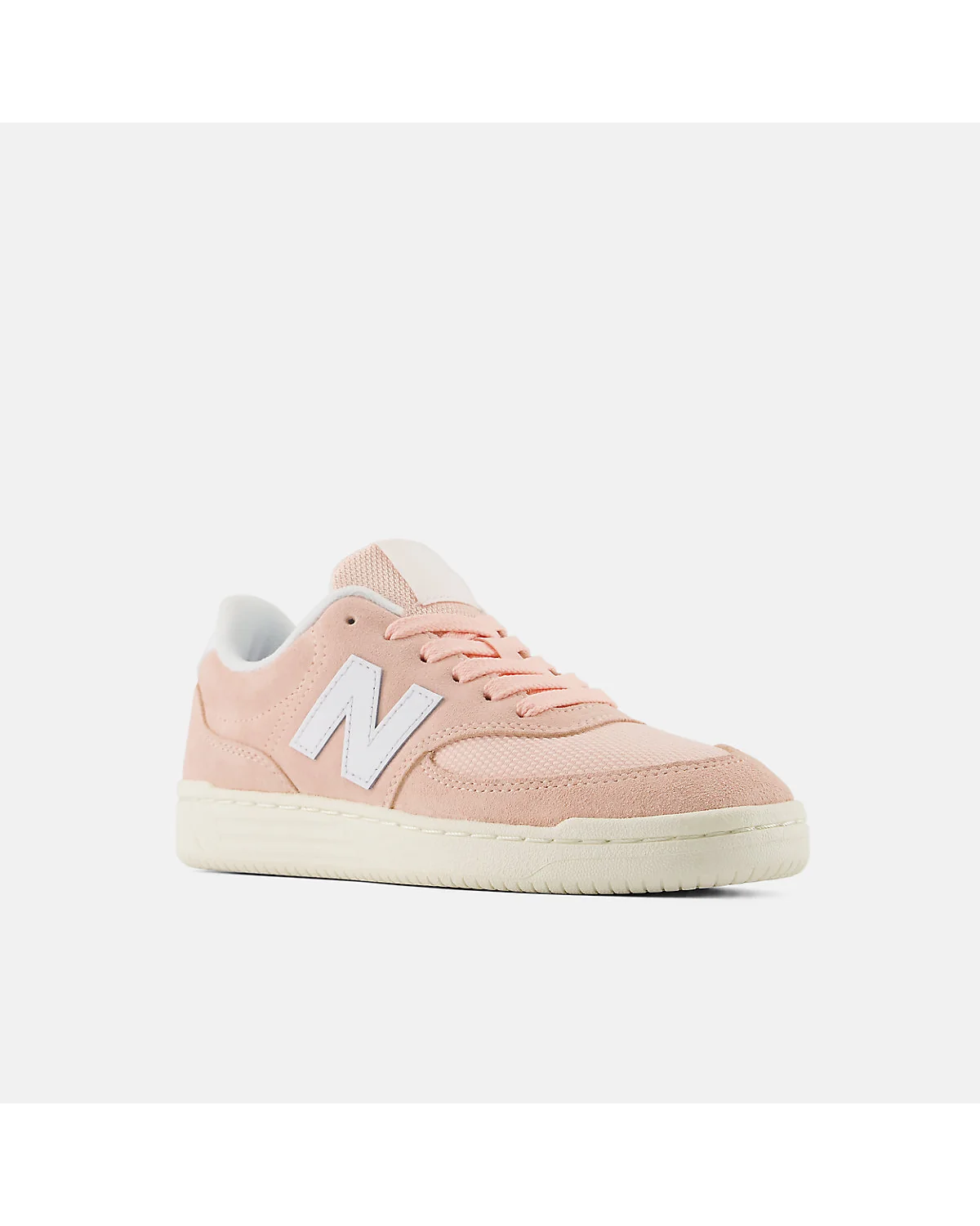 Розово-белые детские кроссовки New Balance B80, ракурс три четверти