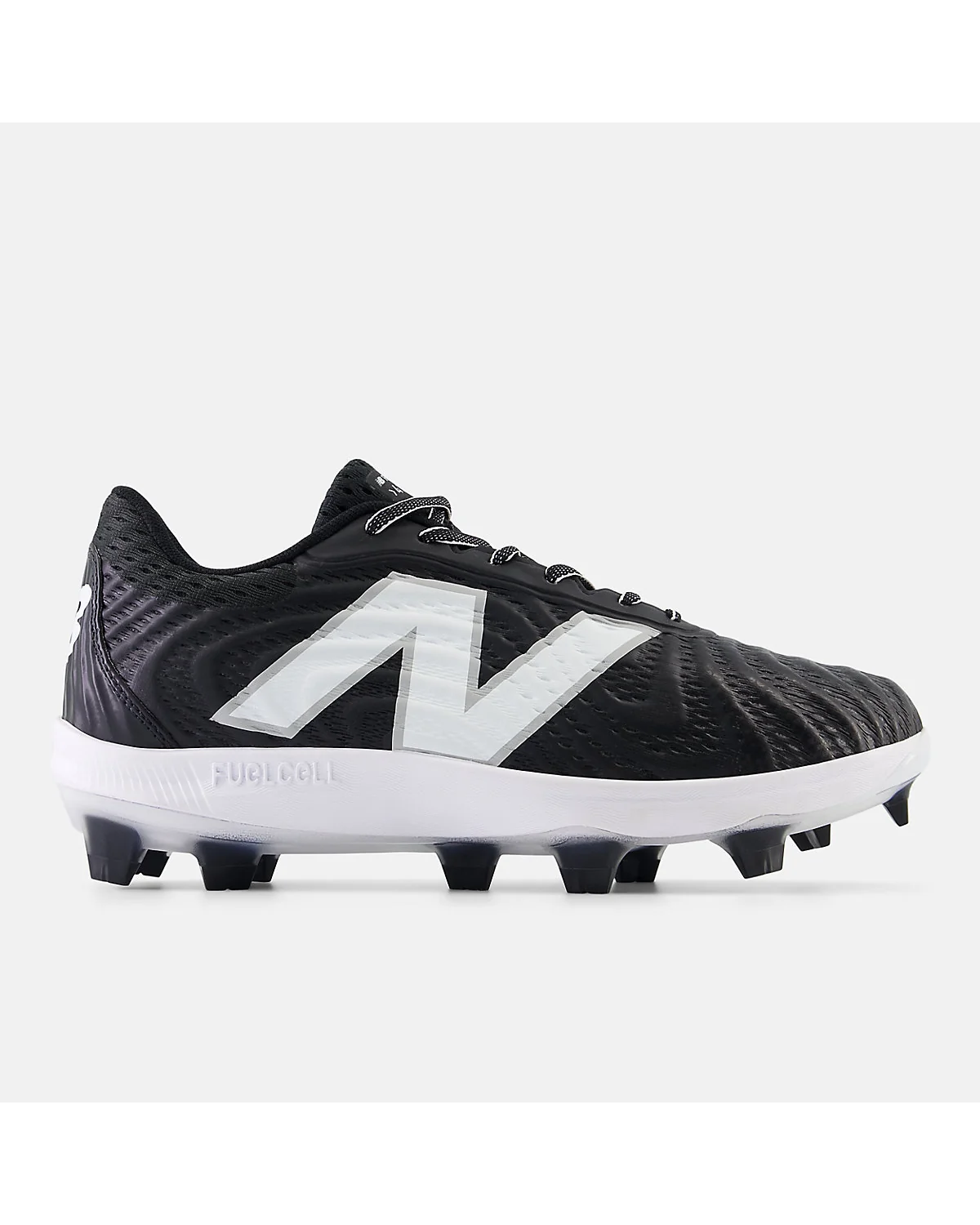Чёрные бейсбольные шиповки New Balance FuelCell 4040v7 с белыми вставками, вид сбоку