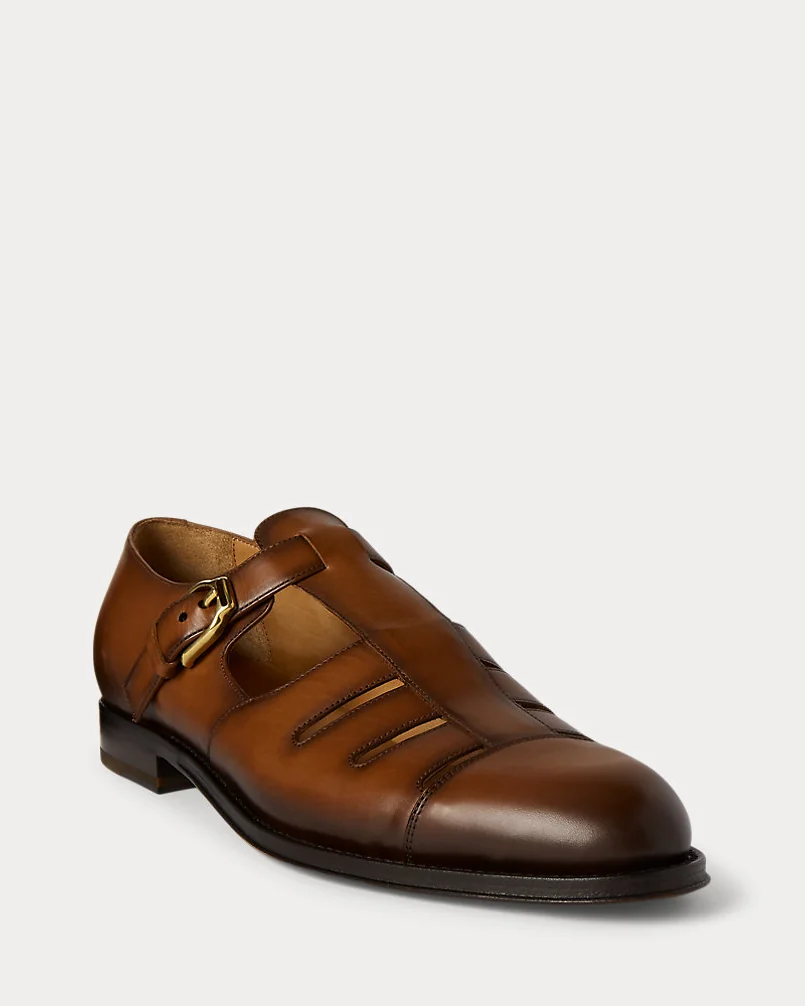 Сандалии Ralph Lauren кожаные коньячные — 2