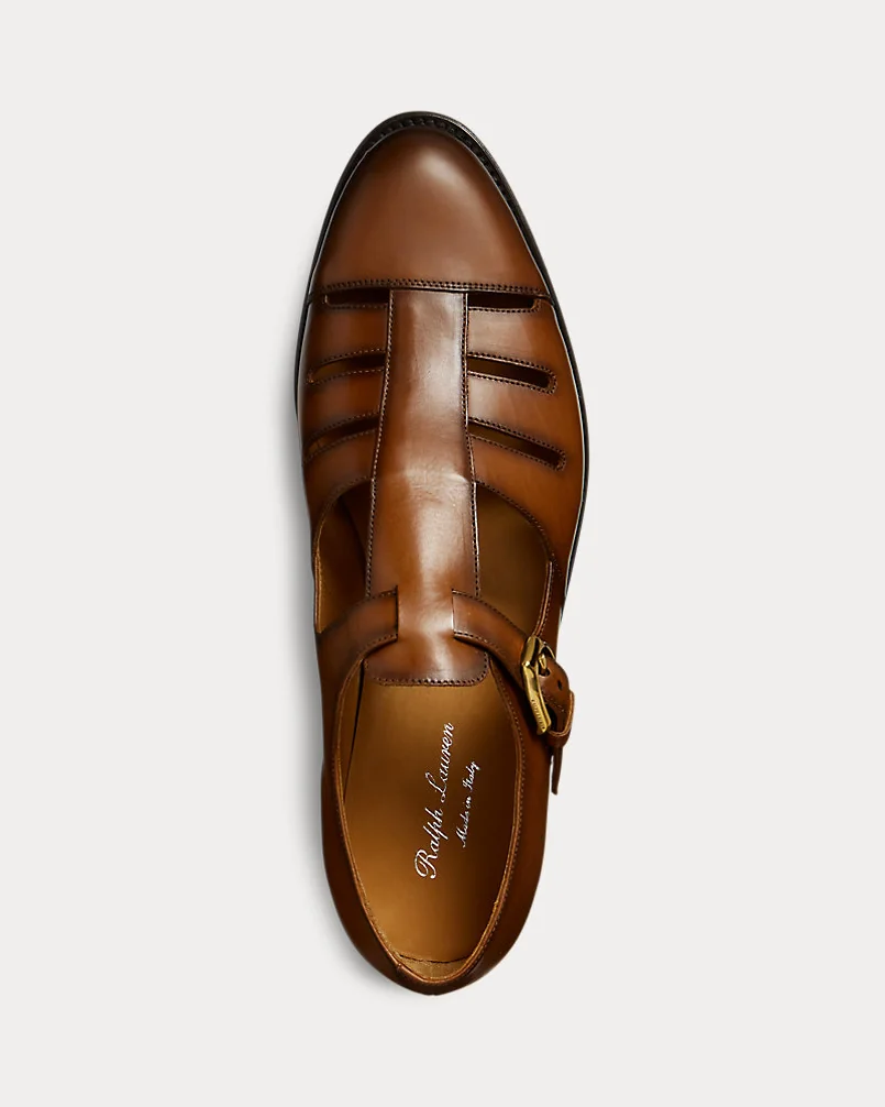Сандалии Ralph Lauren кожаные коньячные — 4