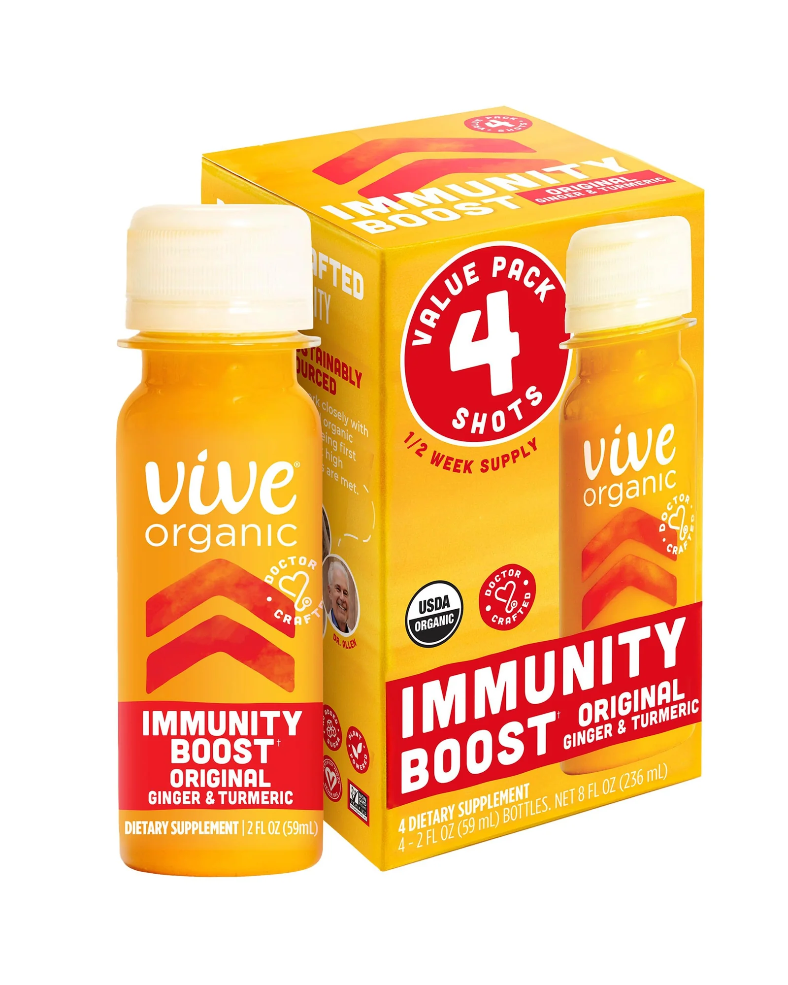 Vive Organic Immunity Boost иммунный напиток с имбирём и куркумой (4 шт) — 1