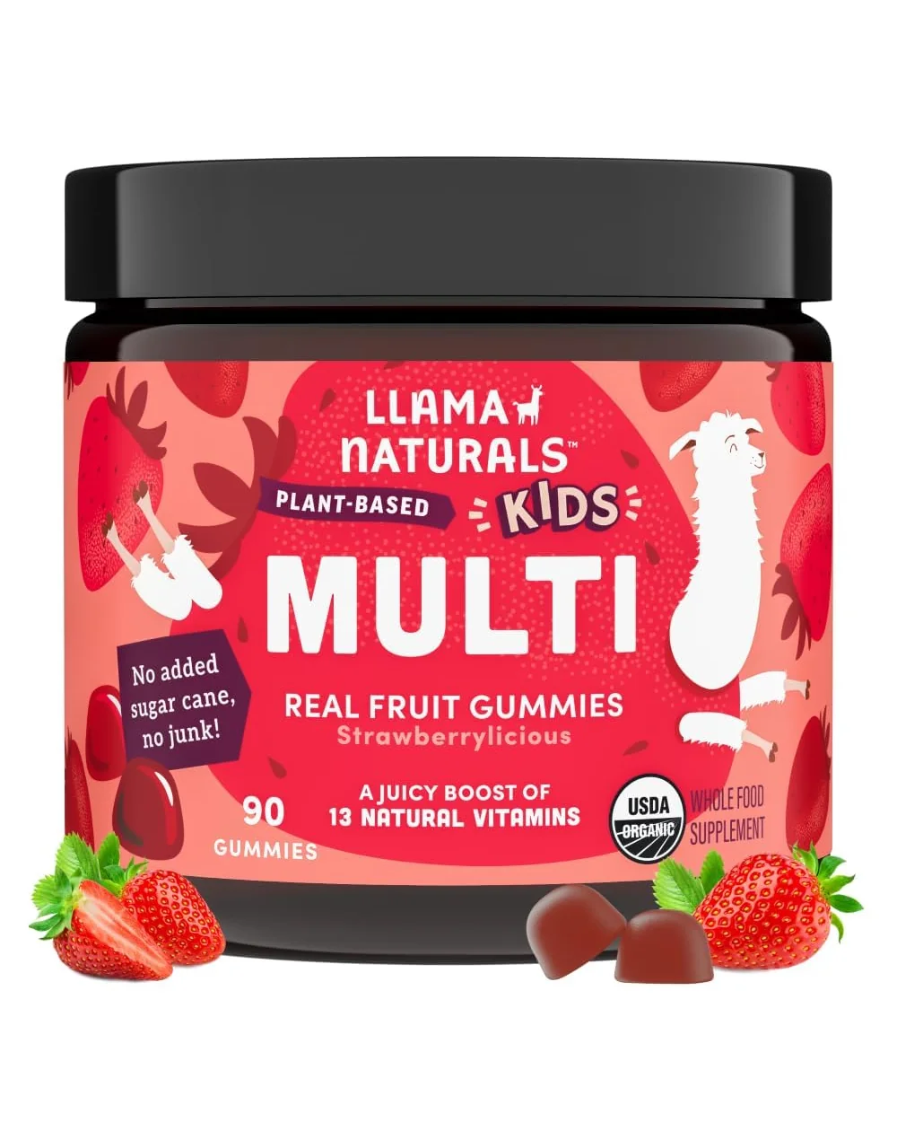 Llama Naturals детские мультивитамины, 90 пастилок (клубника) — 1