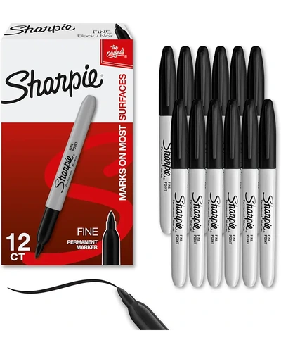 Sharpie перманентные маркеры, тонкий наконечник, чёрные, 12 штук