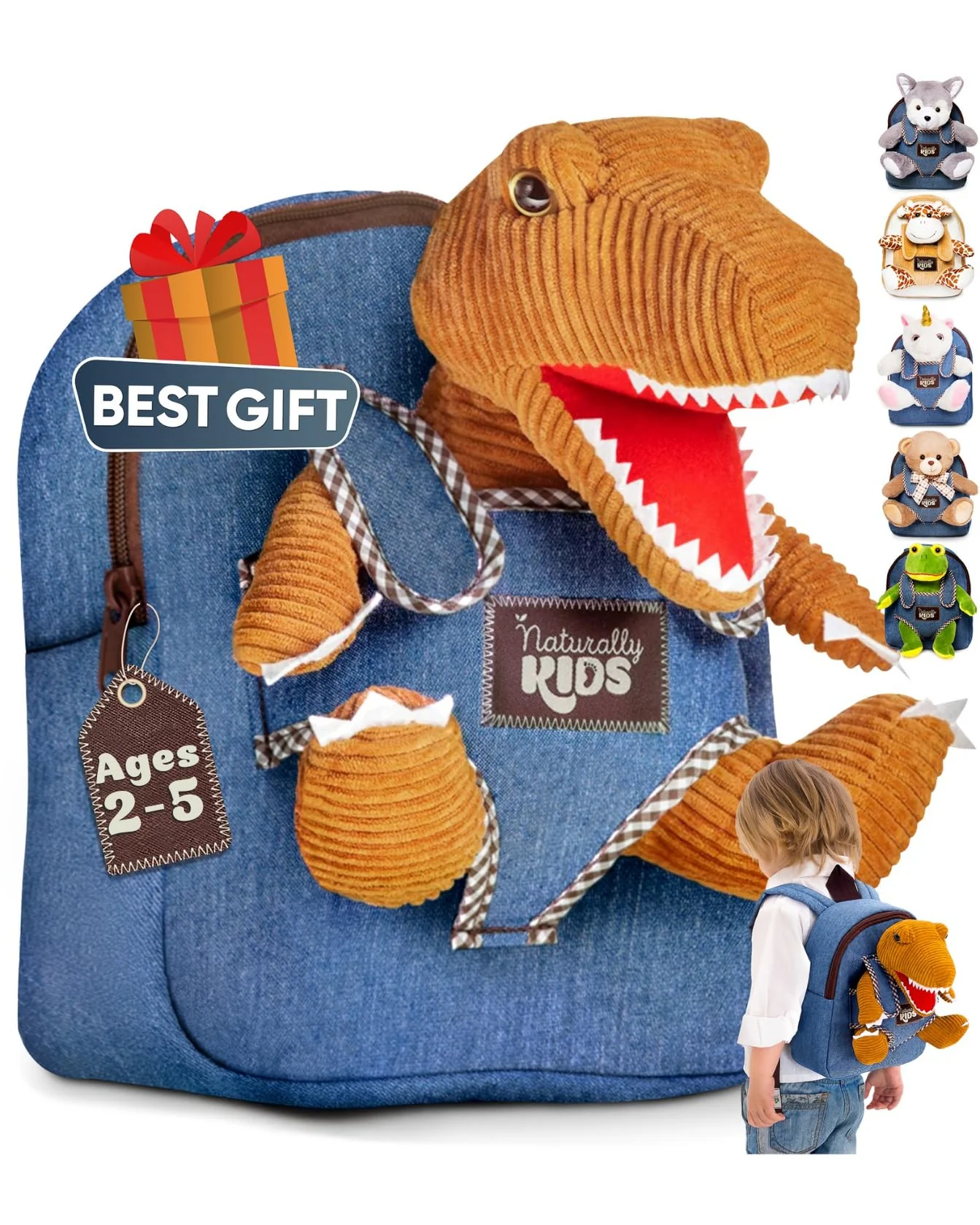 Рюкзак детский Naturally KIDS с динозавром 2-4 года — 1