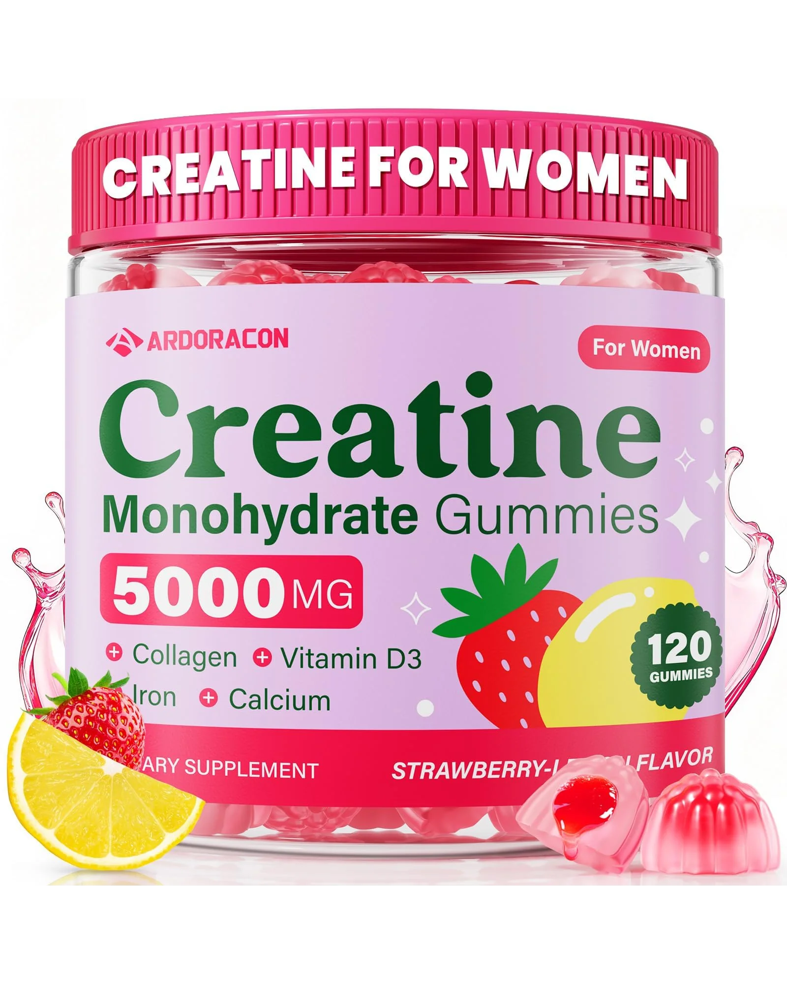 Creatine for Women Monohydrate Gummies с коллагеном — спортивные конфеты для женщин — розовый