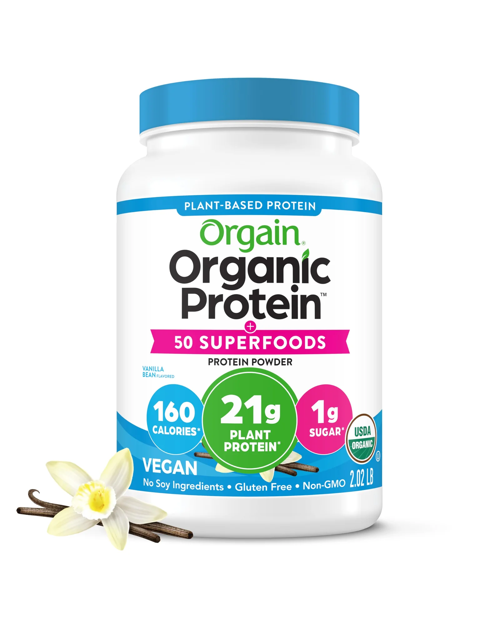 Orgain Organic Vegan Protein + 50 Superfoods ванильный — белый