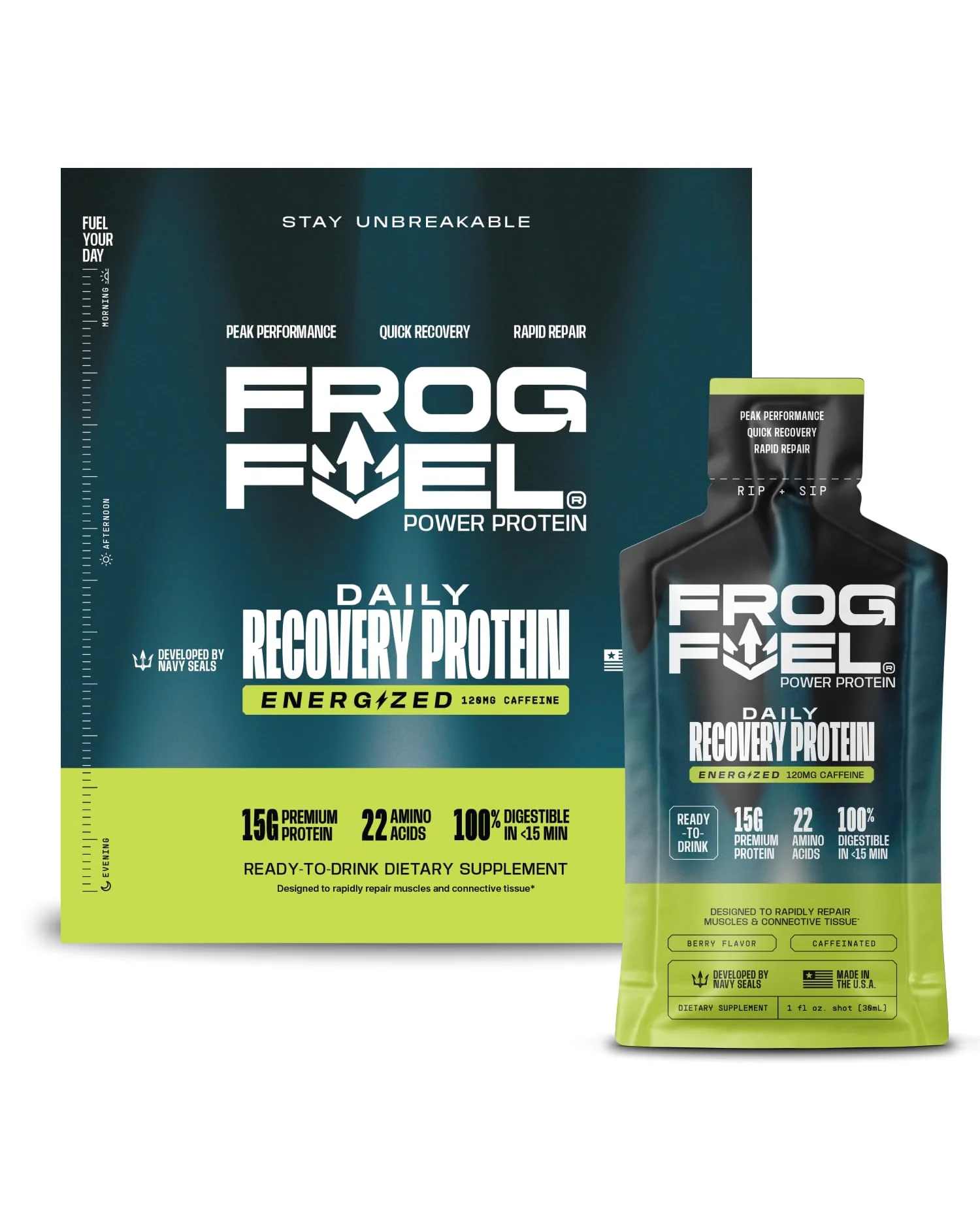 Frog Fuel Power Energized Complete Protein Shot, ягода, 15g — черный